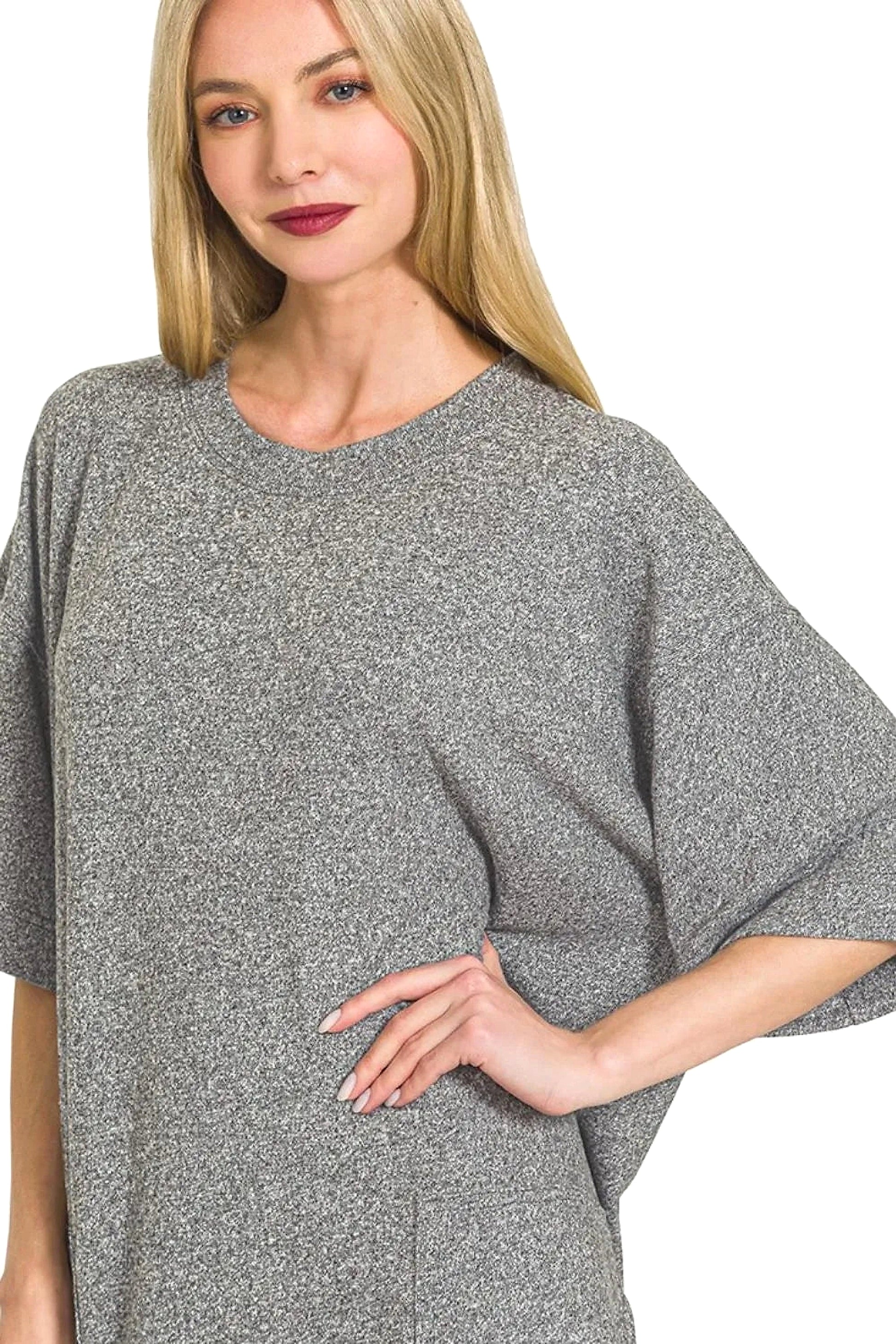 Zenana Soft Melange Hacci T-shirts Dress - enhanced image 7