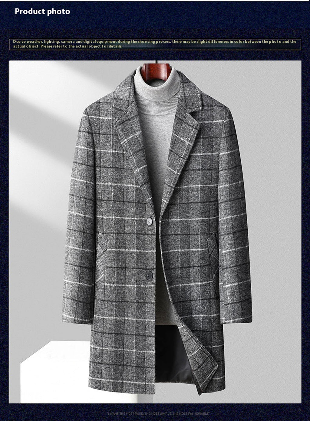 25 Edition – Men’s Wool-Blend Plaid Business Overcoat (Mid-Length) - enhanced image 8