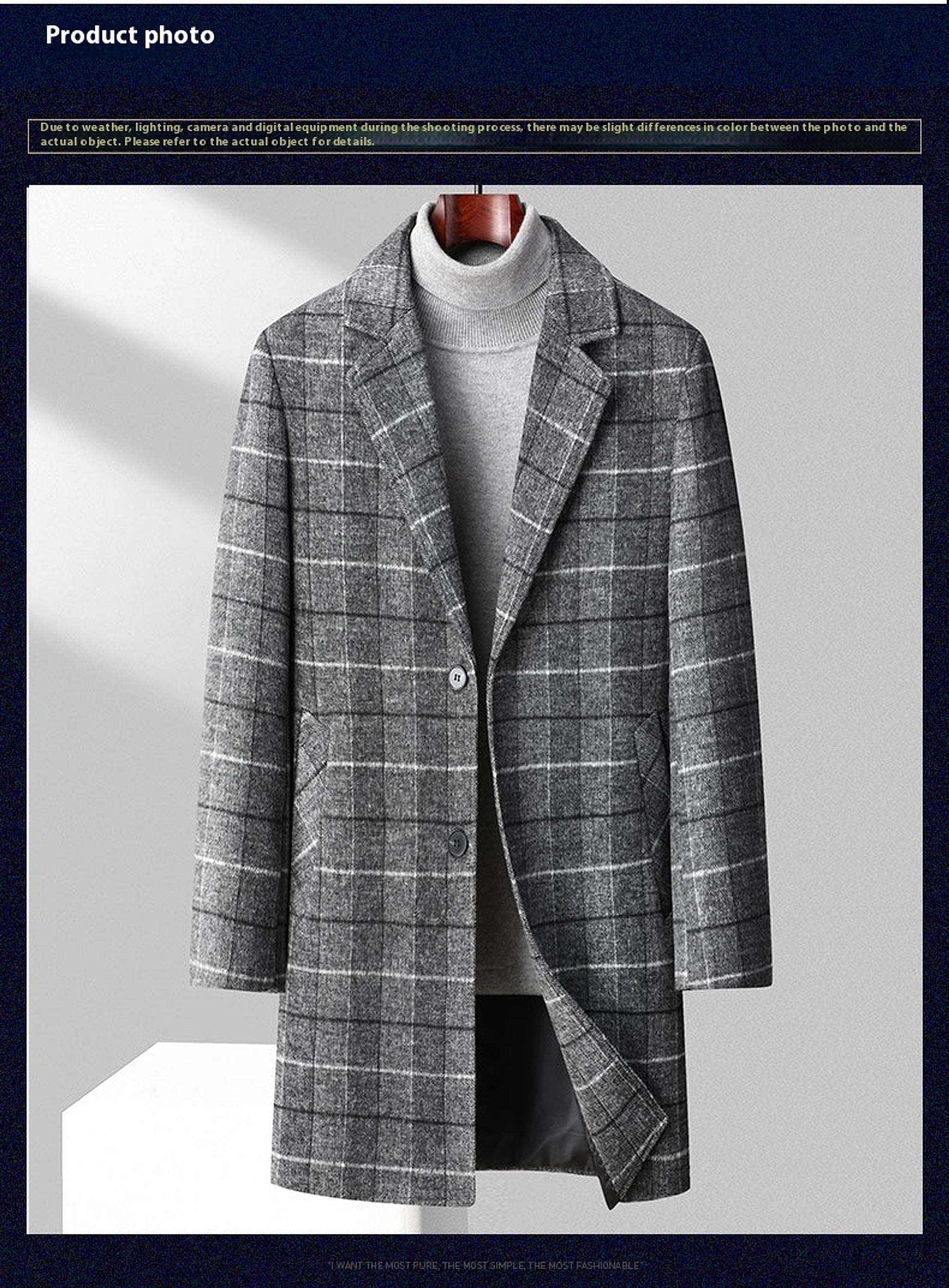 25 Edition – Men’s Wool-Blend Plaid Business Overcoat (Mid-Length) - enhanced image 8