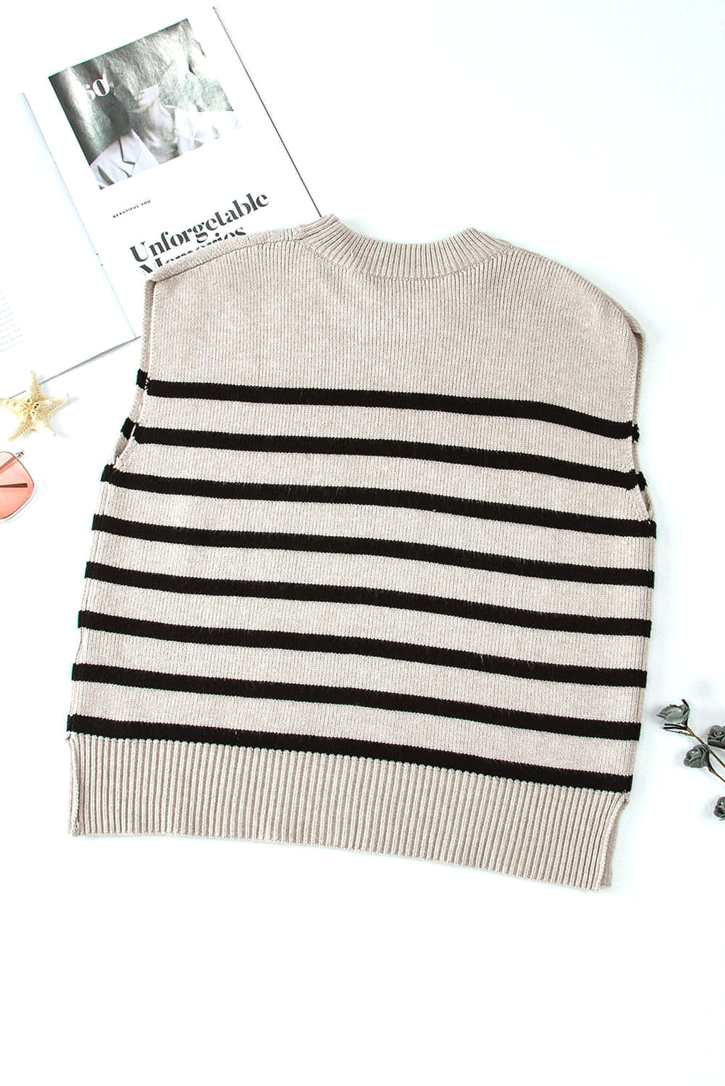Apricot Stripe Boxy Knitted Round Neck Sweater Tank - enhanced image 8
