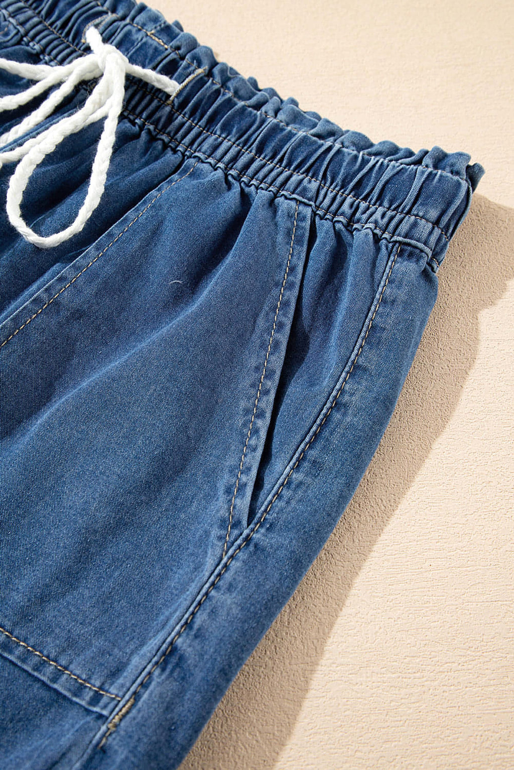 Ashleigh Blue Raw Hem Drawstring High Waist Denim Shorts with Pockets - enhanced image 8