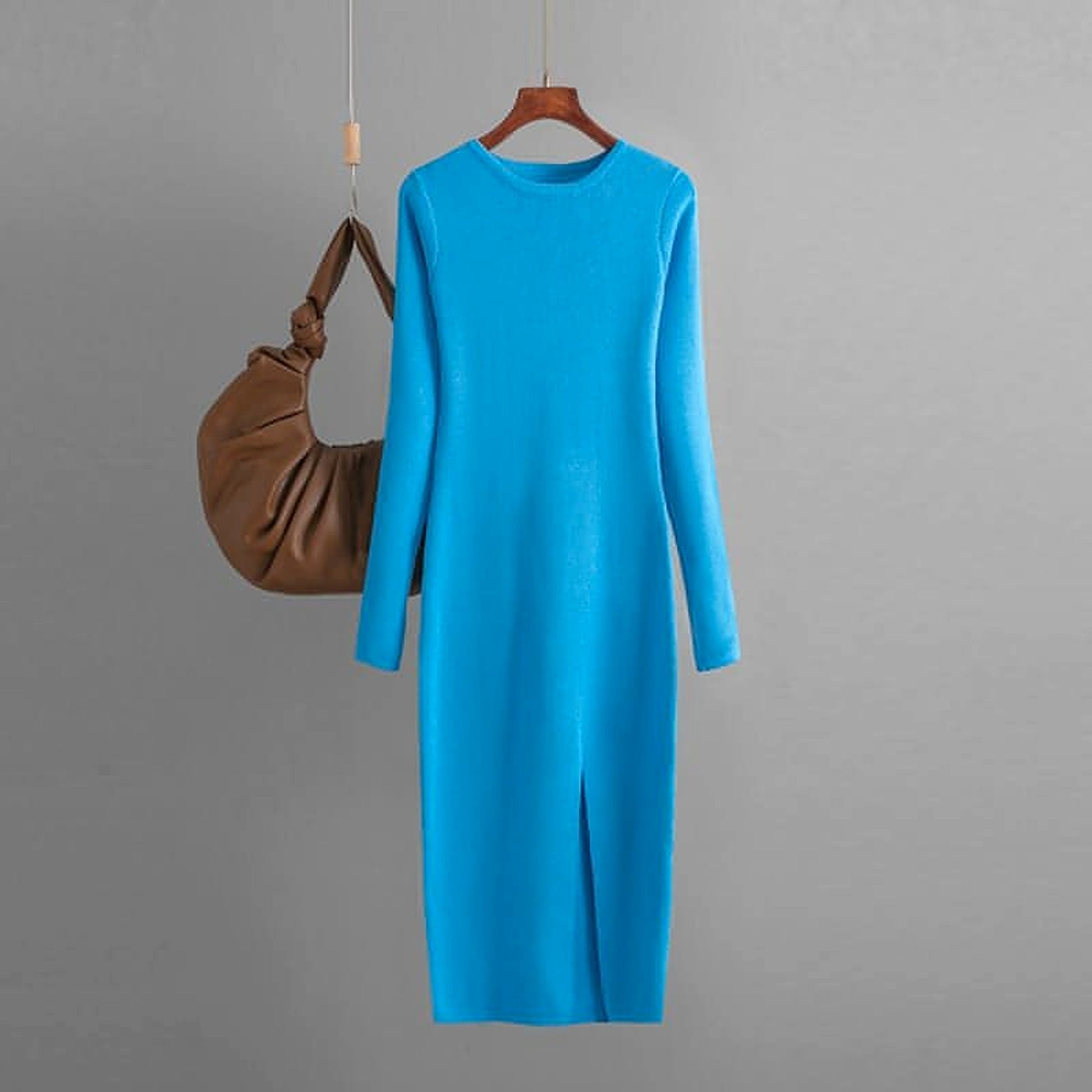 Autumn And Winter Long Sleeve Knitted Backless Round Neck Dress - enhanced image 8