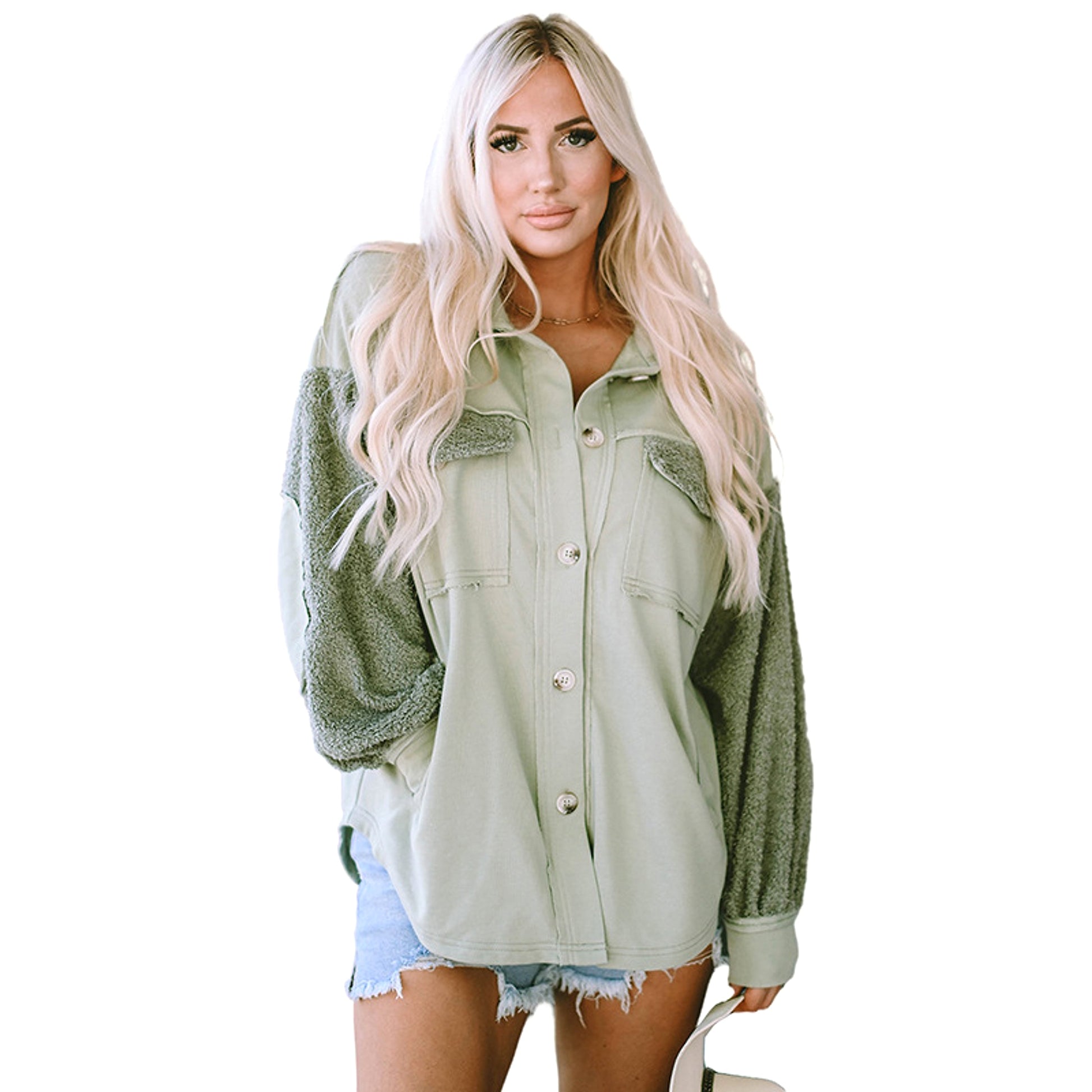 Autumn And Winter Plush Splicing Loose Jacket - enhanced image 8