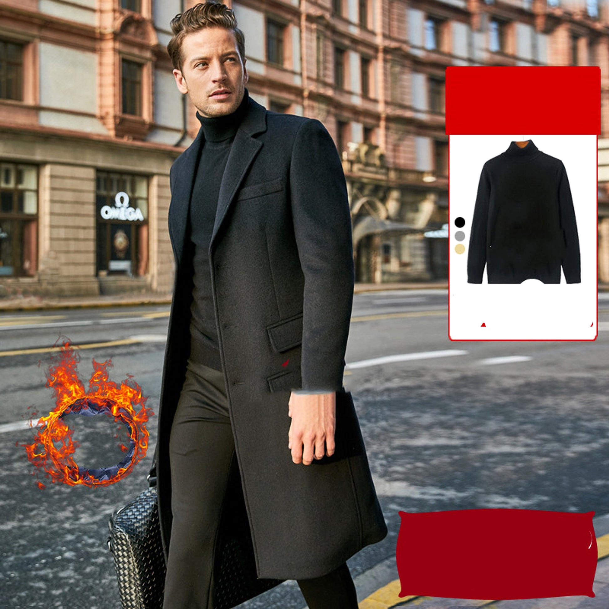 Autumn And Winter Woolen Coat Men's Wool Mid-Length Trench Coat Over The Knee - enhanced image 8