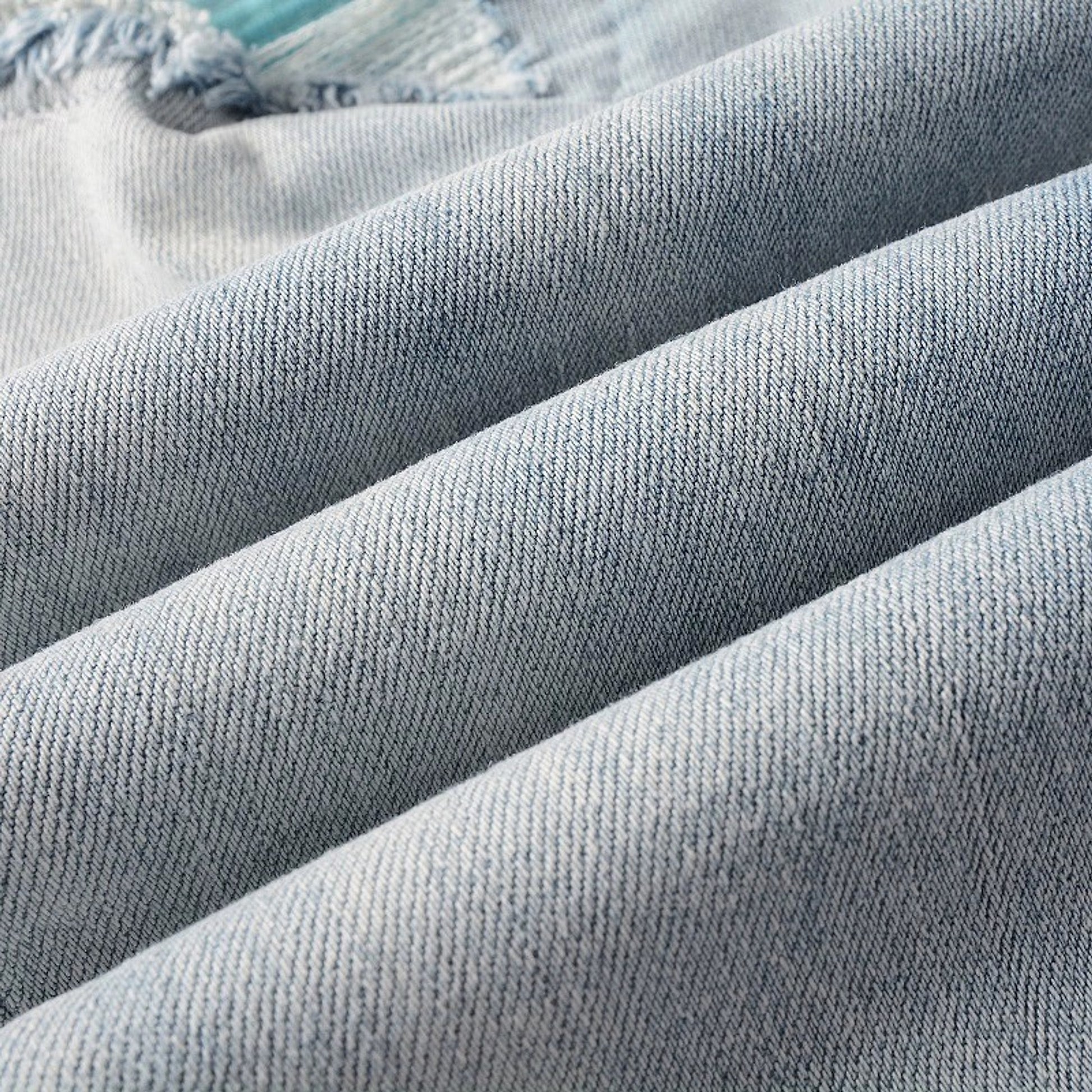 Baby Blue Wash Water Worn Patch Torn Jeans Male - enhanced image 8
