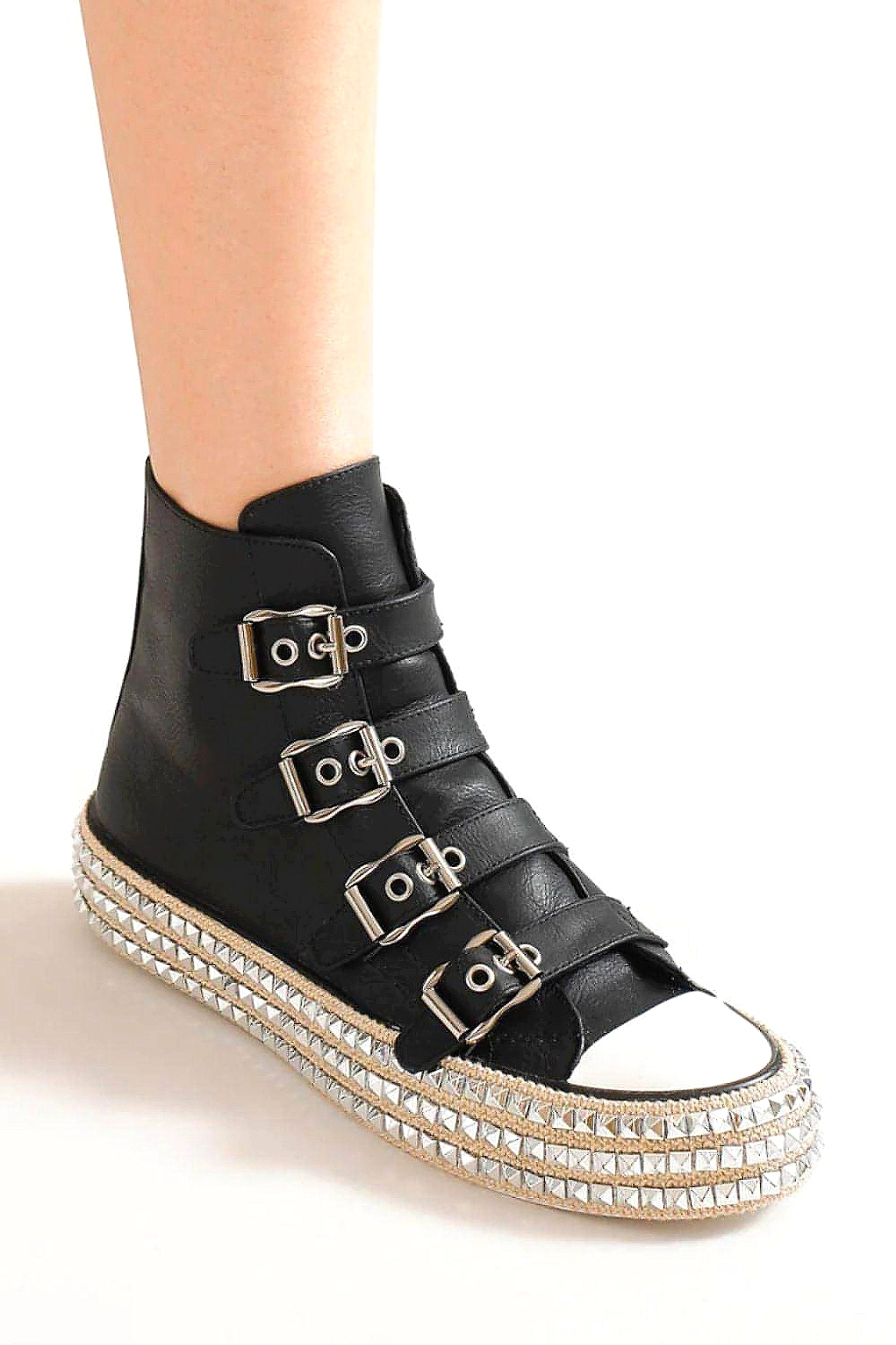 Beast Fashion Multi-Buckle Straps Studded Platform Sneakers - enhanced image 8