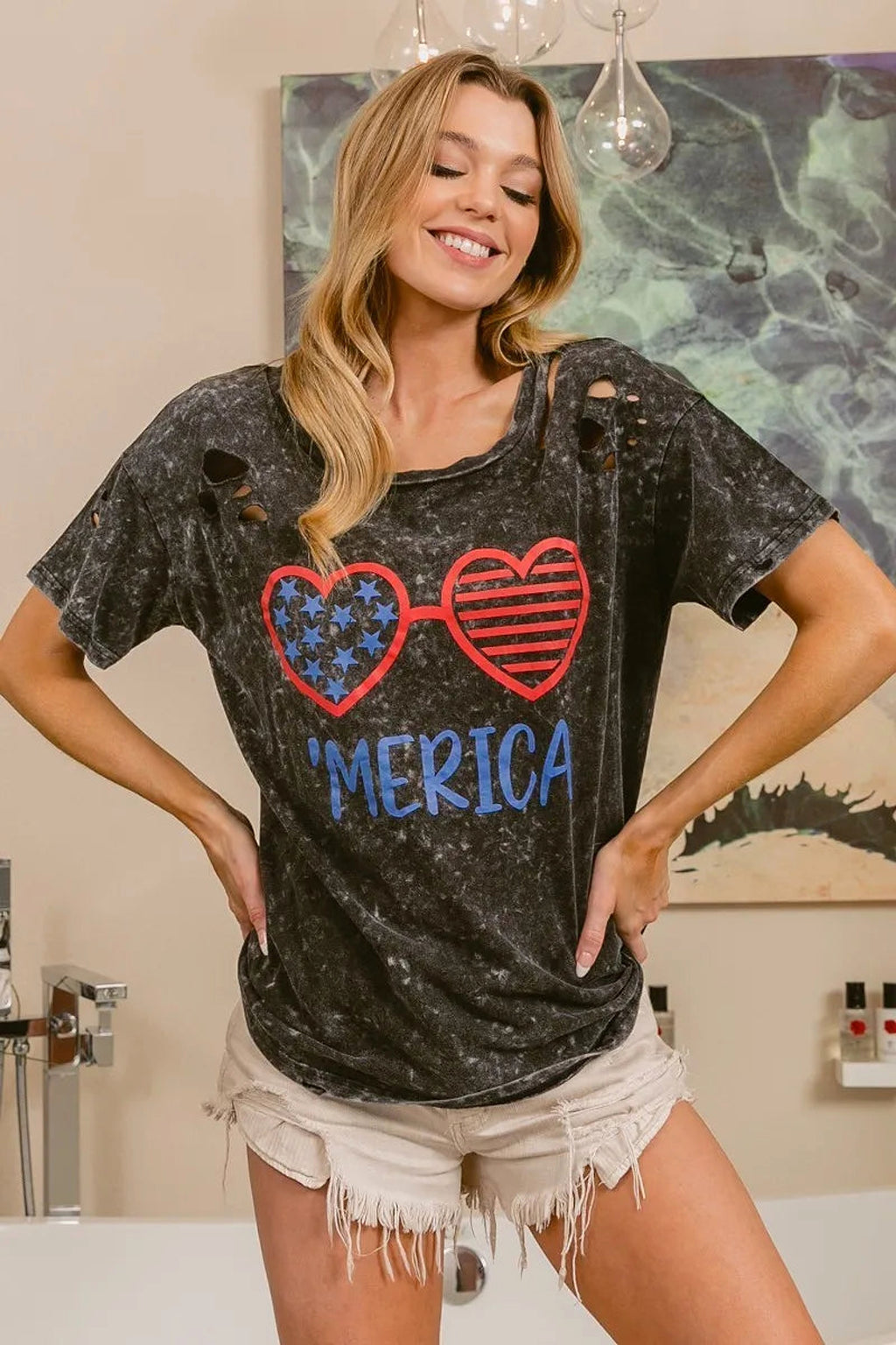 BiBi 4th Of July Theme Mineral Washed Laser Cut Top - enhanced image 8