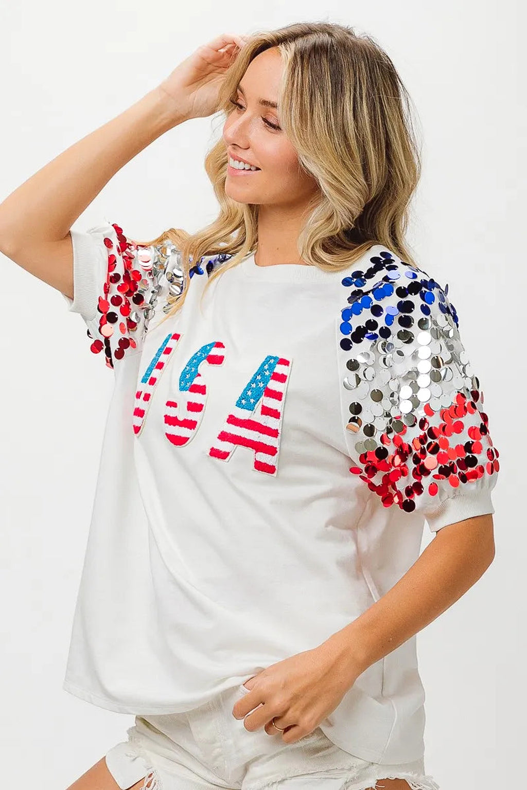 BiBi American Flag Theme Sequin Top - enhanced image 8