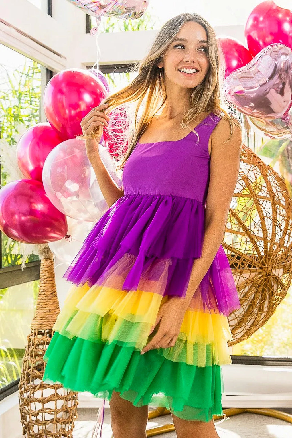 BiBi Mardi Gras Color Block Layered Mesh Tiered Dress - enhanced image 8
