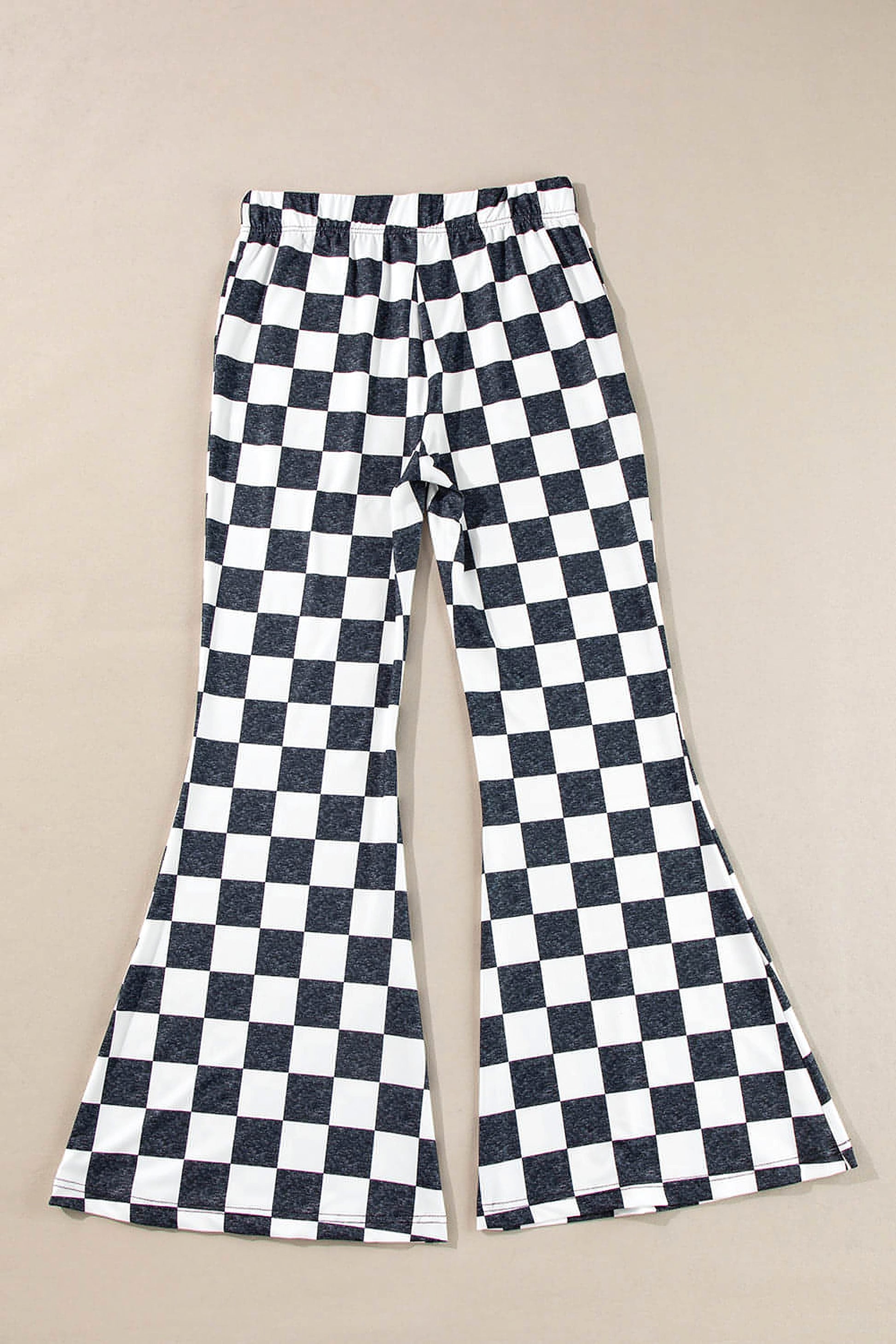 Black Checkerboard High Rise Casual Flared Pants - enhanced image 8
