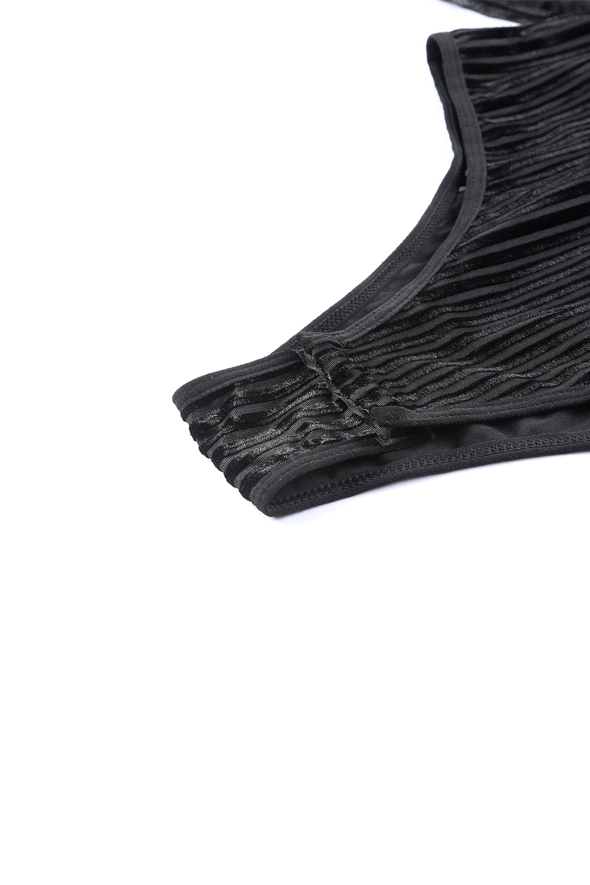Black Sheer Dotty Long Sleeve Ribbed Velvet Bodysuit - enhanced image 8