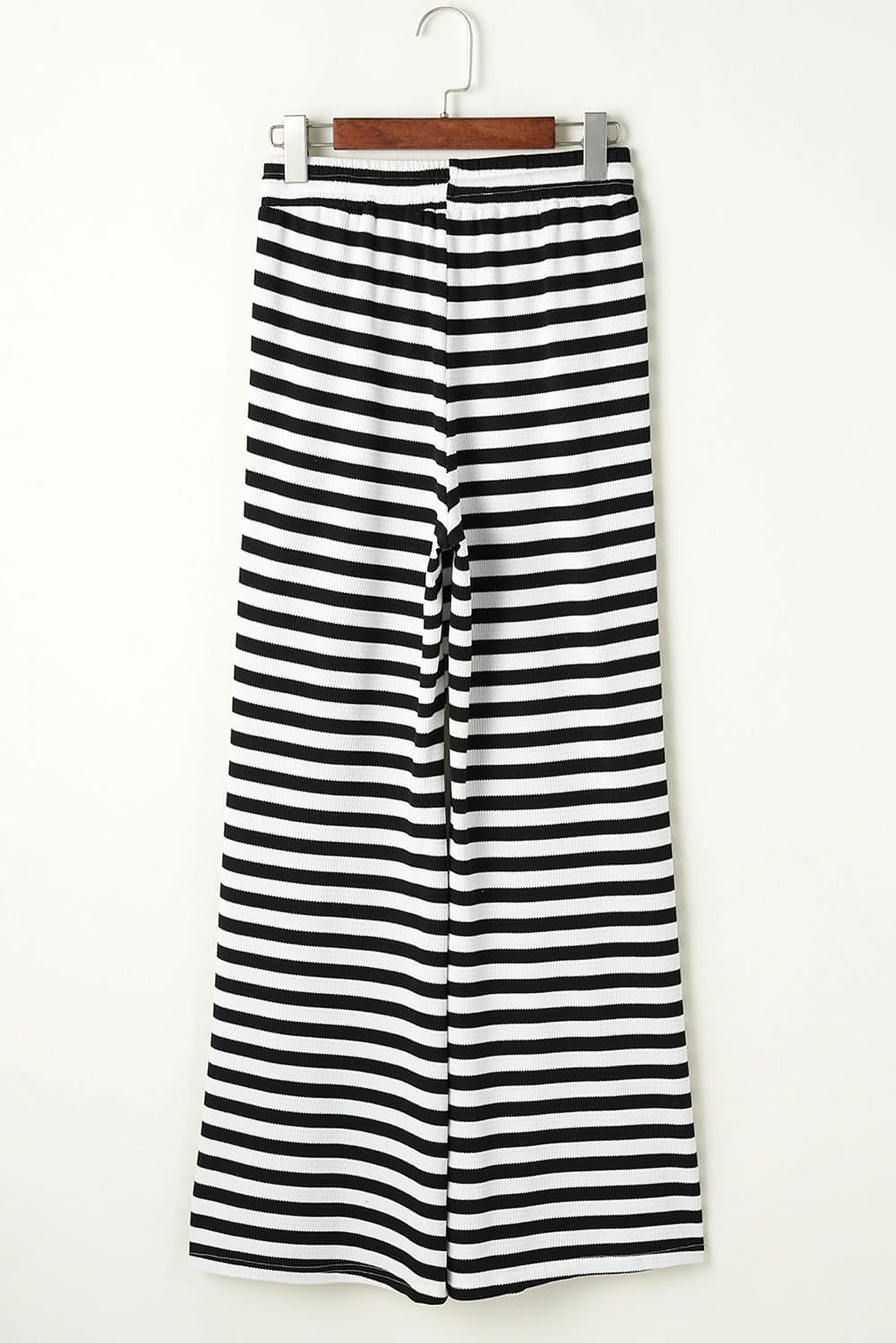 Black Stripe Lace-up Waist Casual Flared Pants - enhanced image 8