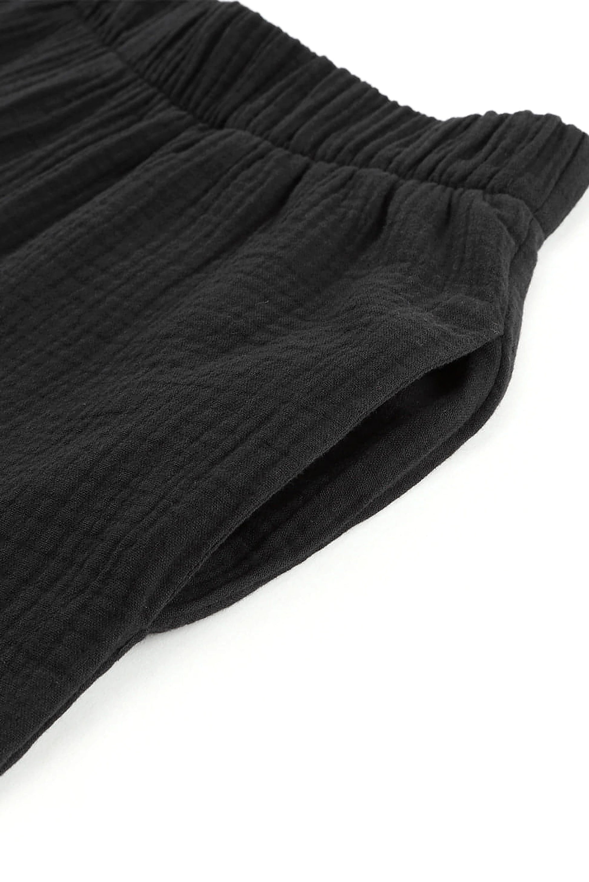 Black Textured High Waist Ruffled Bell Bottom Pants - enhanced image 8