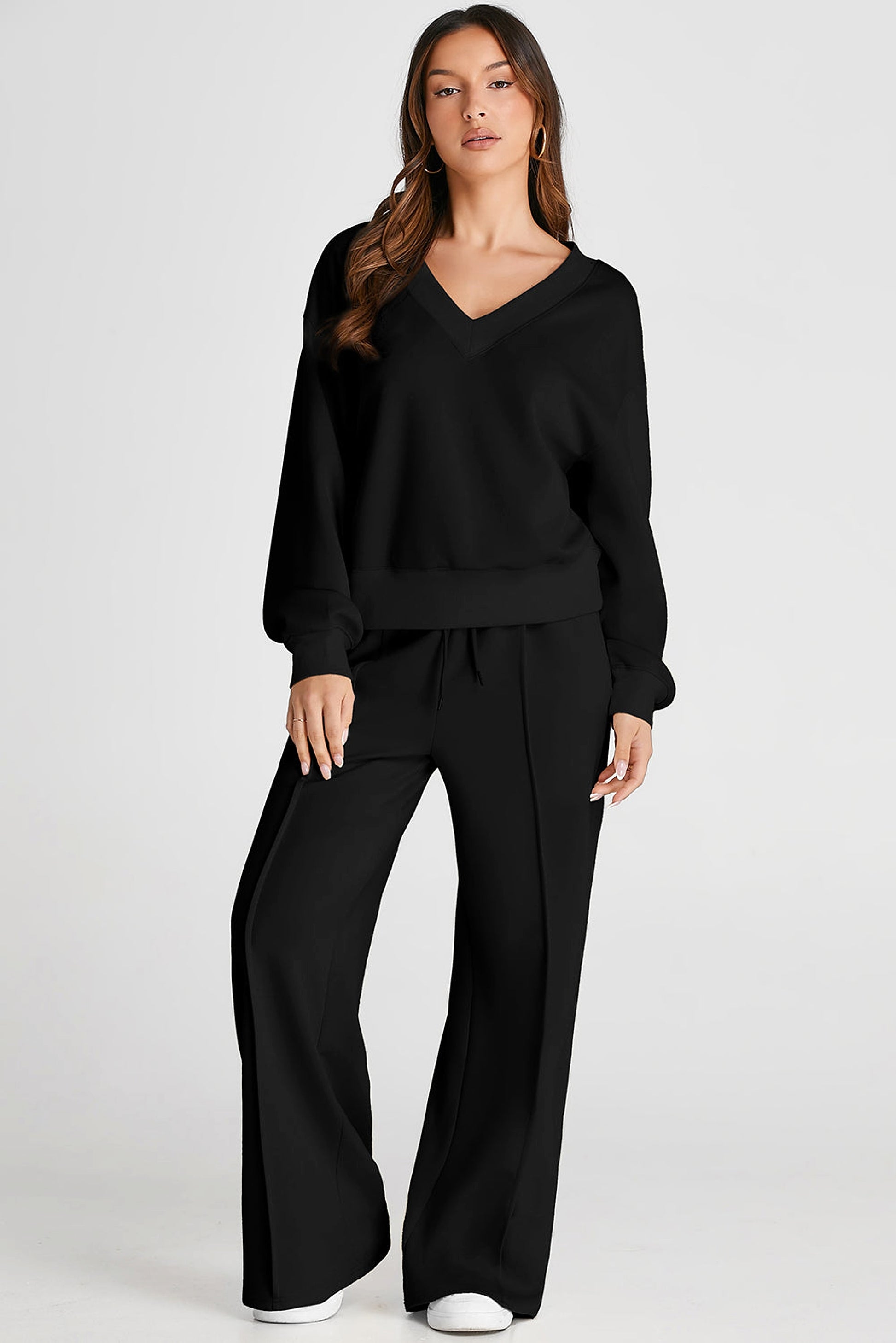 Black V Neck Cropped Seamed High Waist Sports Wear - enhanced image 8