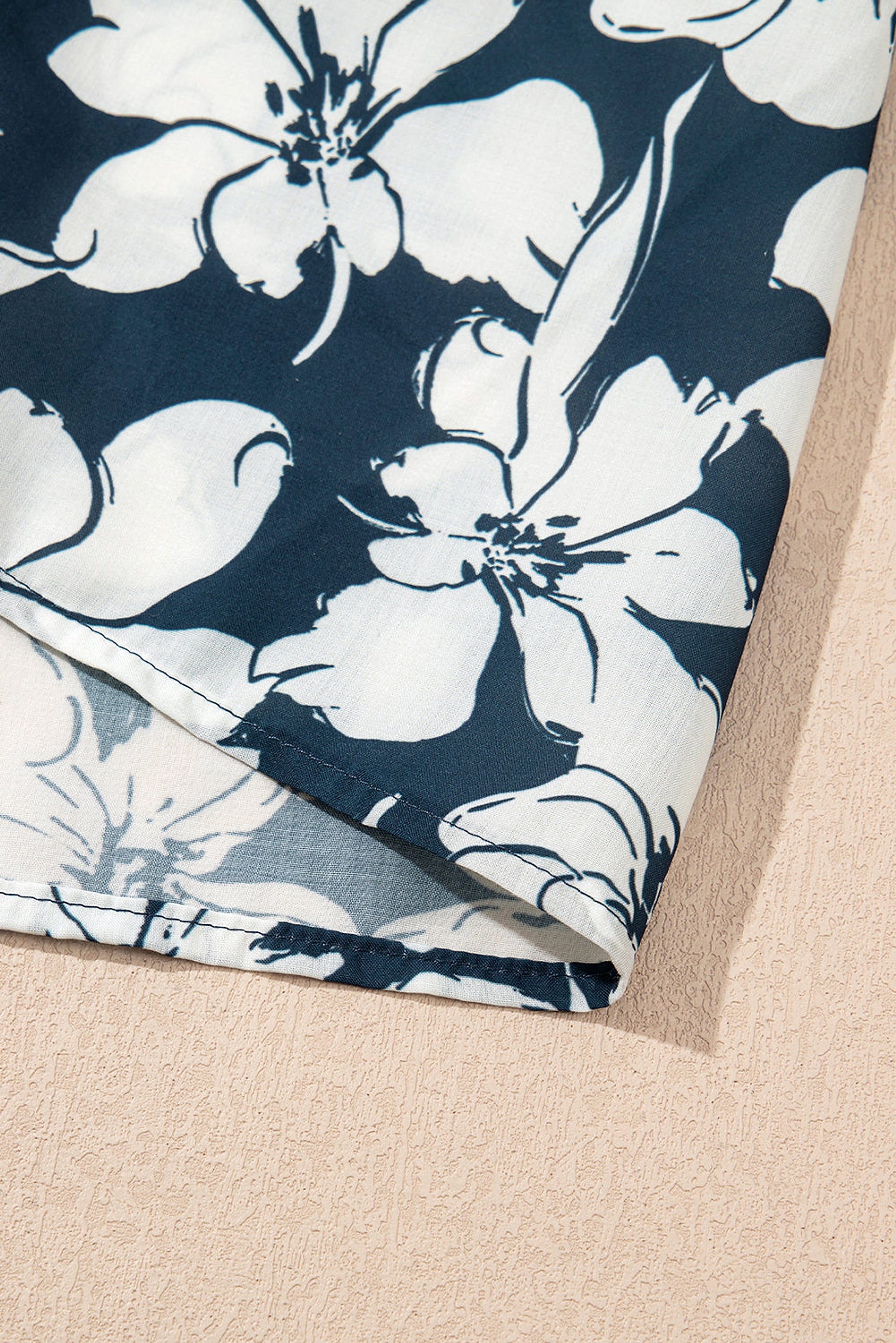 Blue Floral Short Puff Sleeve Summer Shirt - enhanced image 8