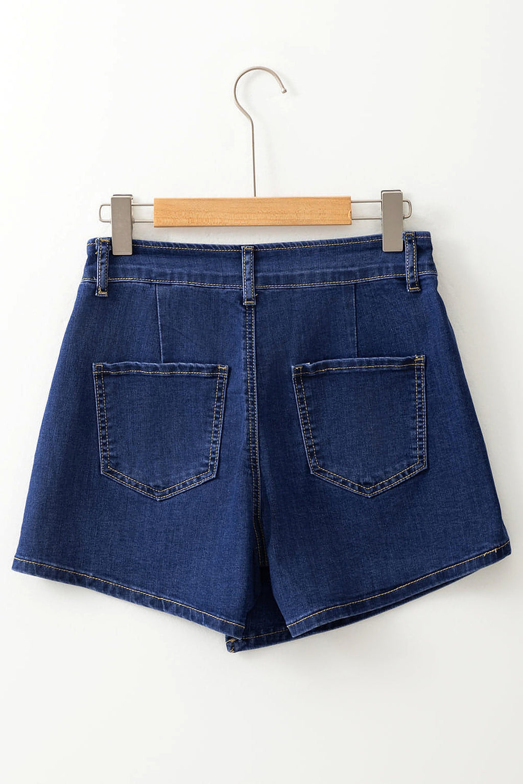 Bluing Asymmetric Wrapped Buttoned High Waist Denim Shorts - enhanced image 8