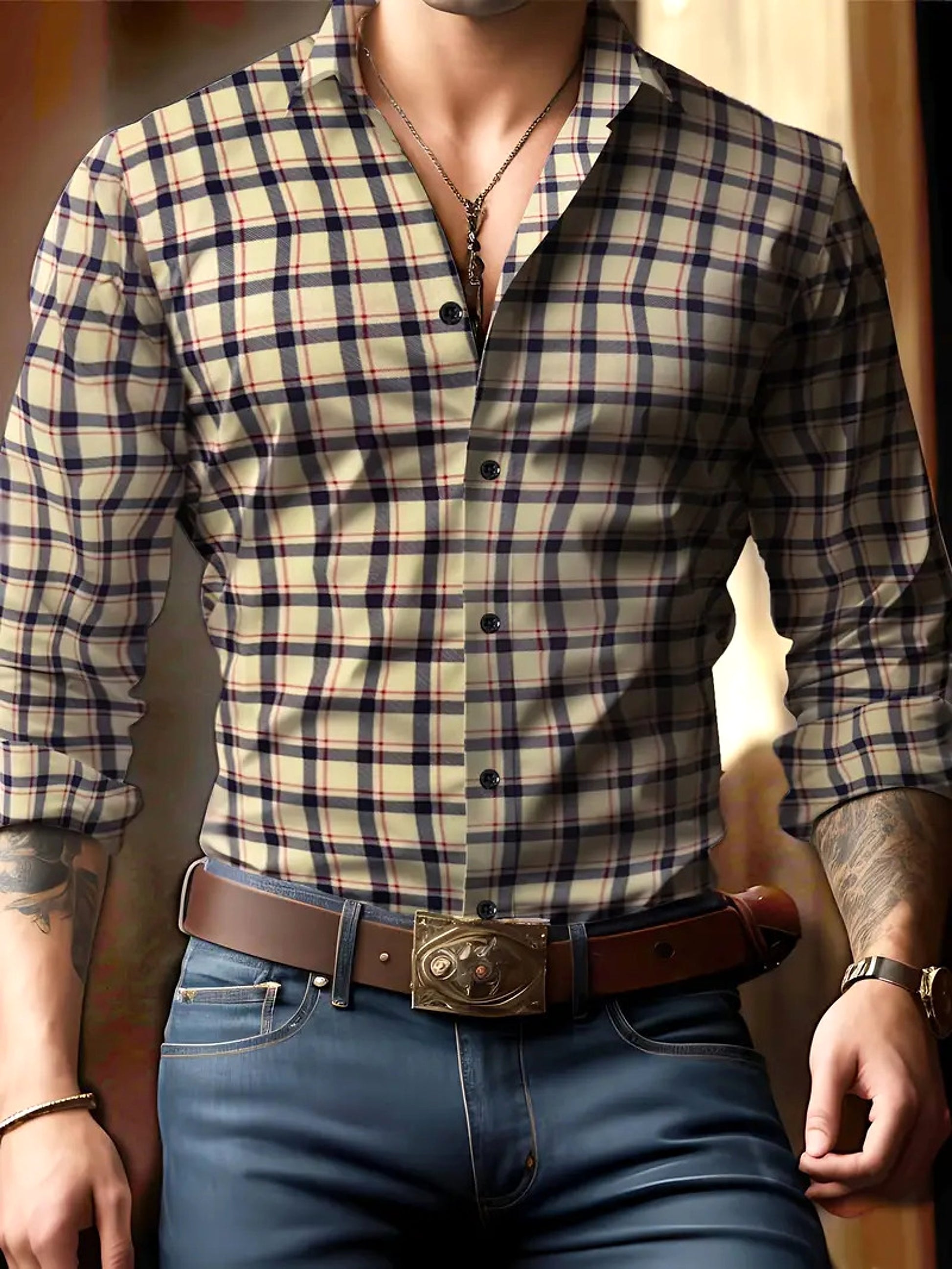 Volkswagen Casual Men's Lattice Long-Sleeve Shirt – Breathable & Versatile - enhanced image 8