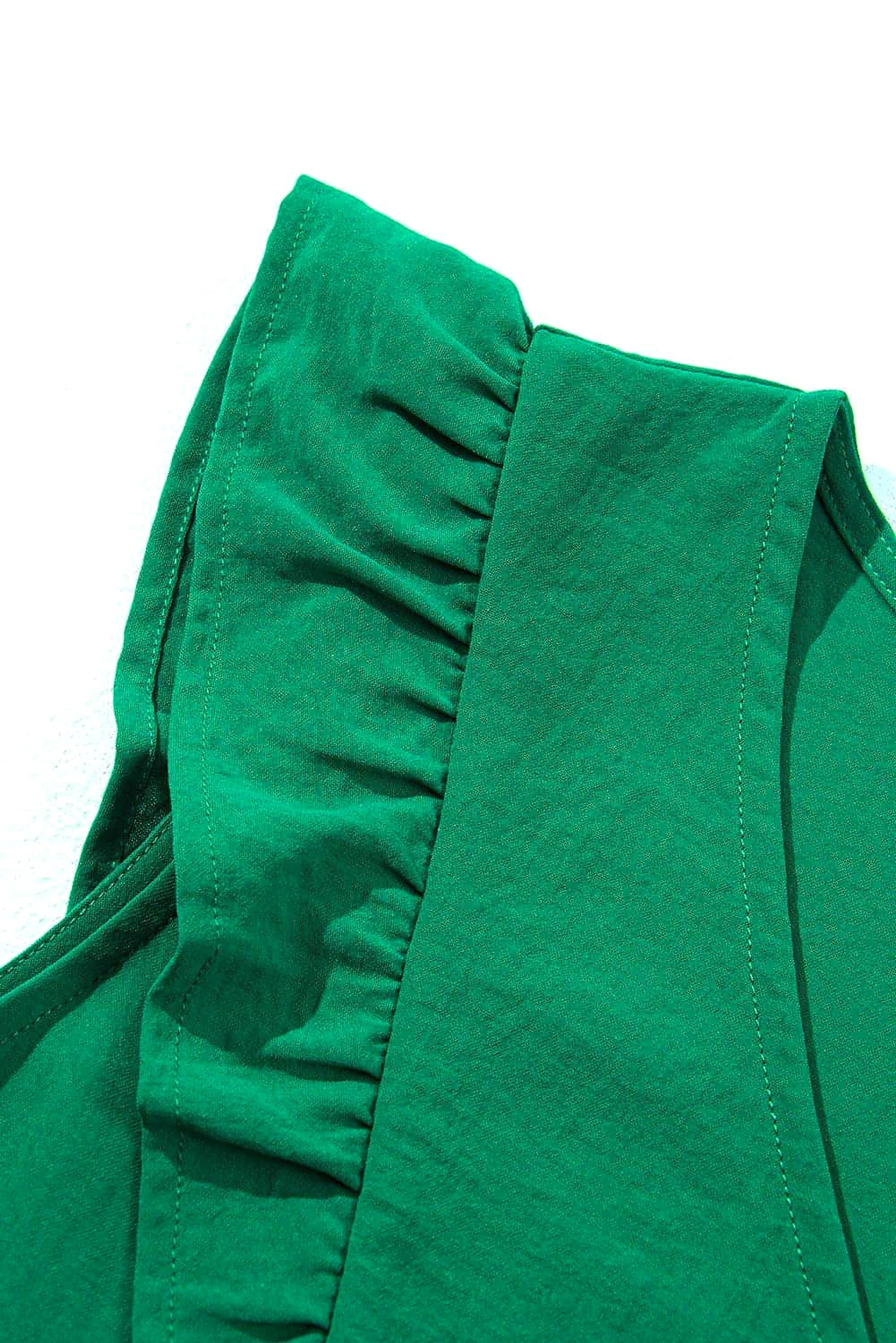 Bright Green Solid Color V Neck Ruffle Tiered Mini Dress - enhanced image 8