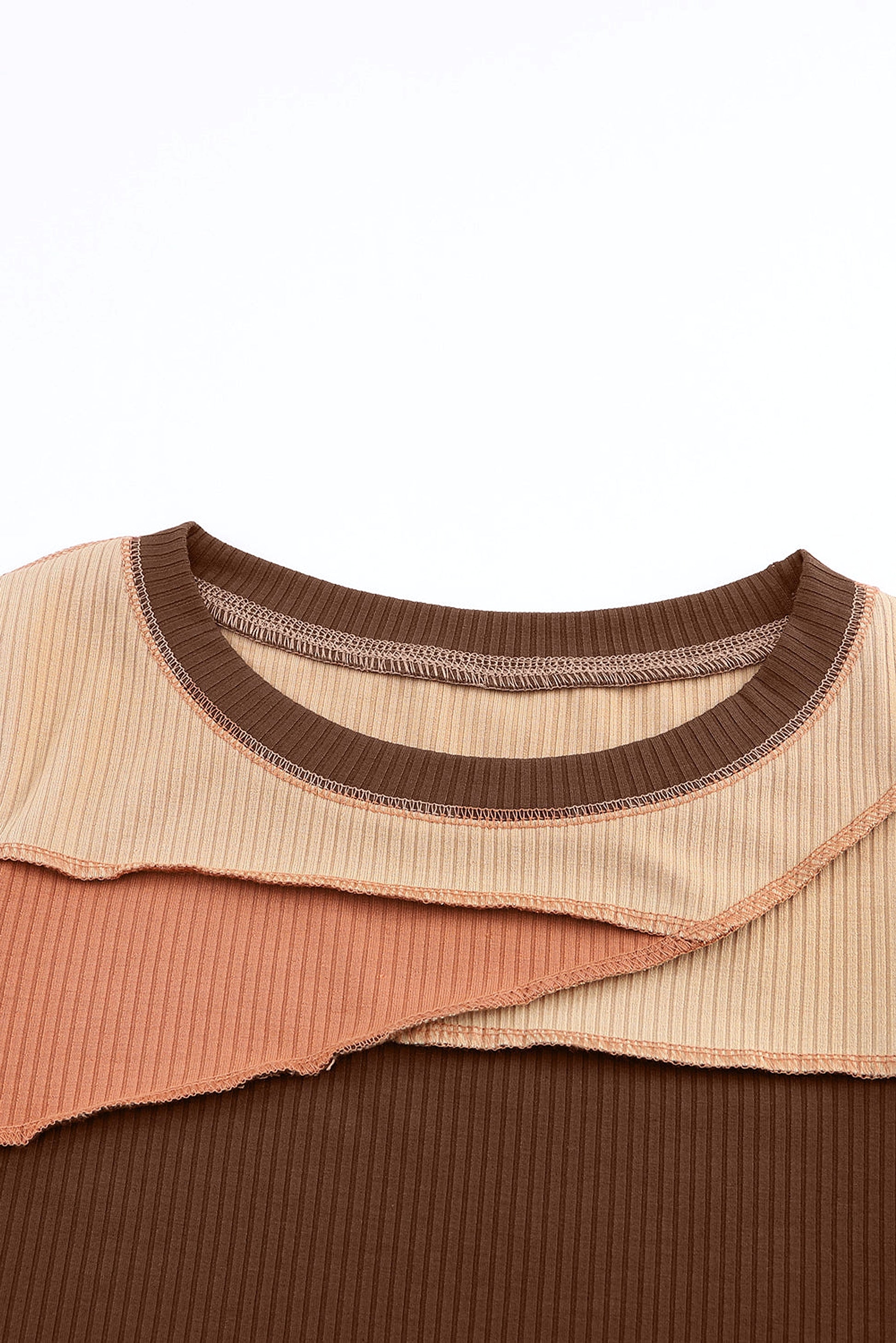 Brown Expose Seam Color Block Ribbed Knit Top - enhanced image 8