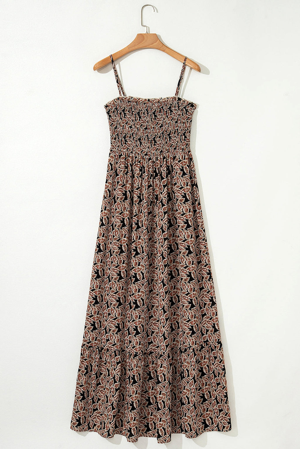 Brown Floral Smocked Bodice High Waist Flowy Sun Dress - enhanced image 8