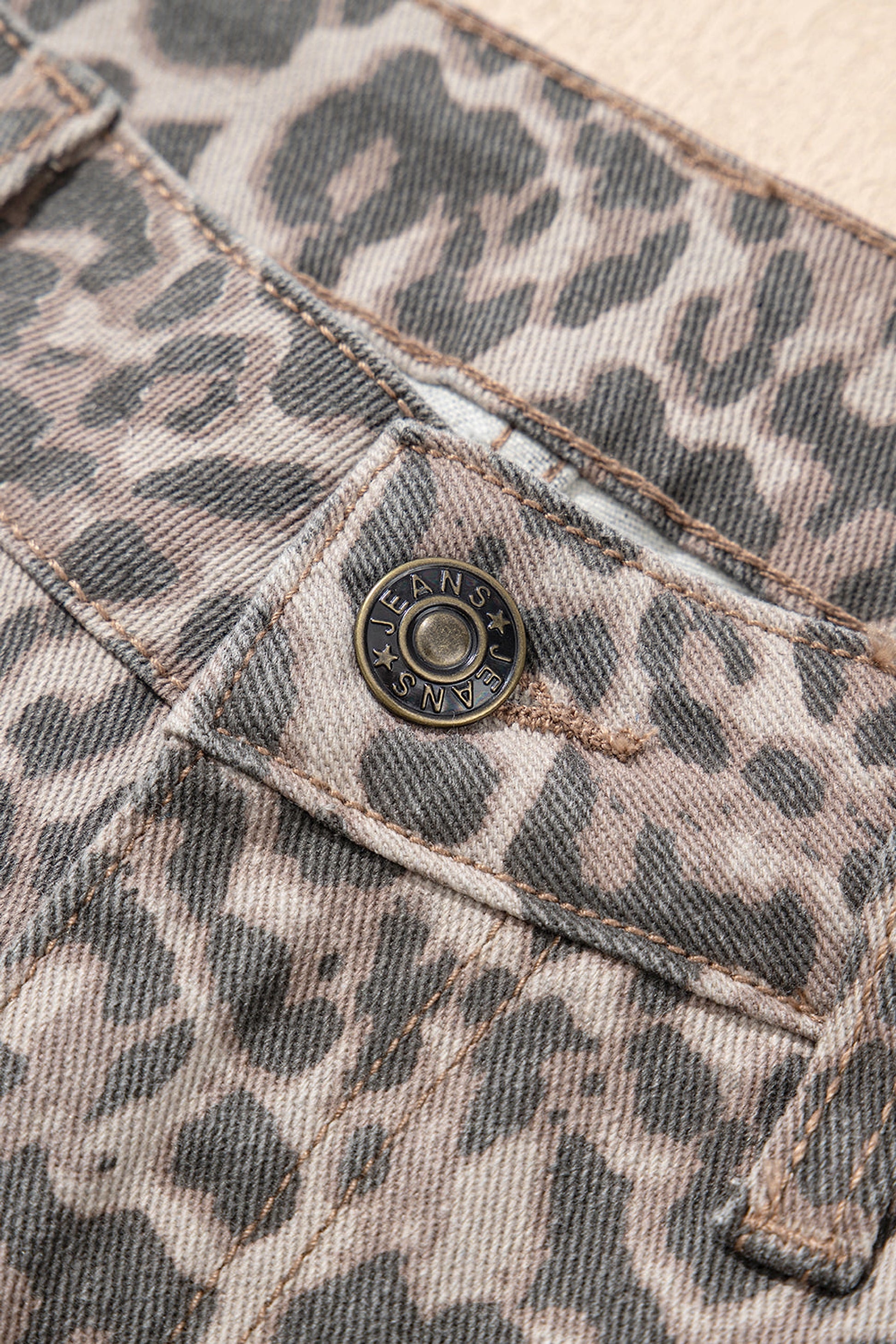 Brown Leopard Frayed Edge Wide Leg High Waist Jeans - enhanced image 8