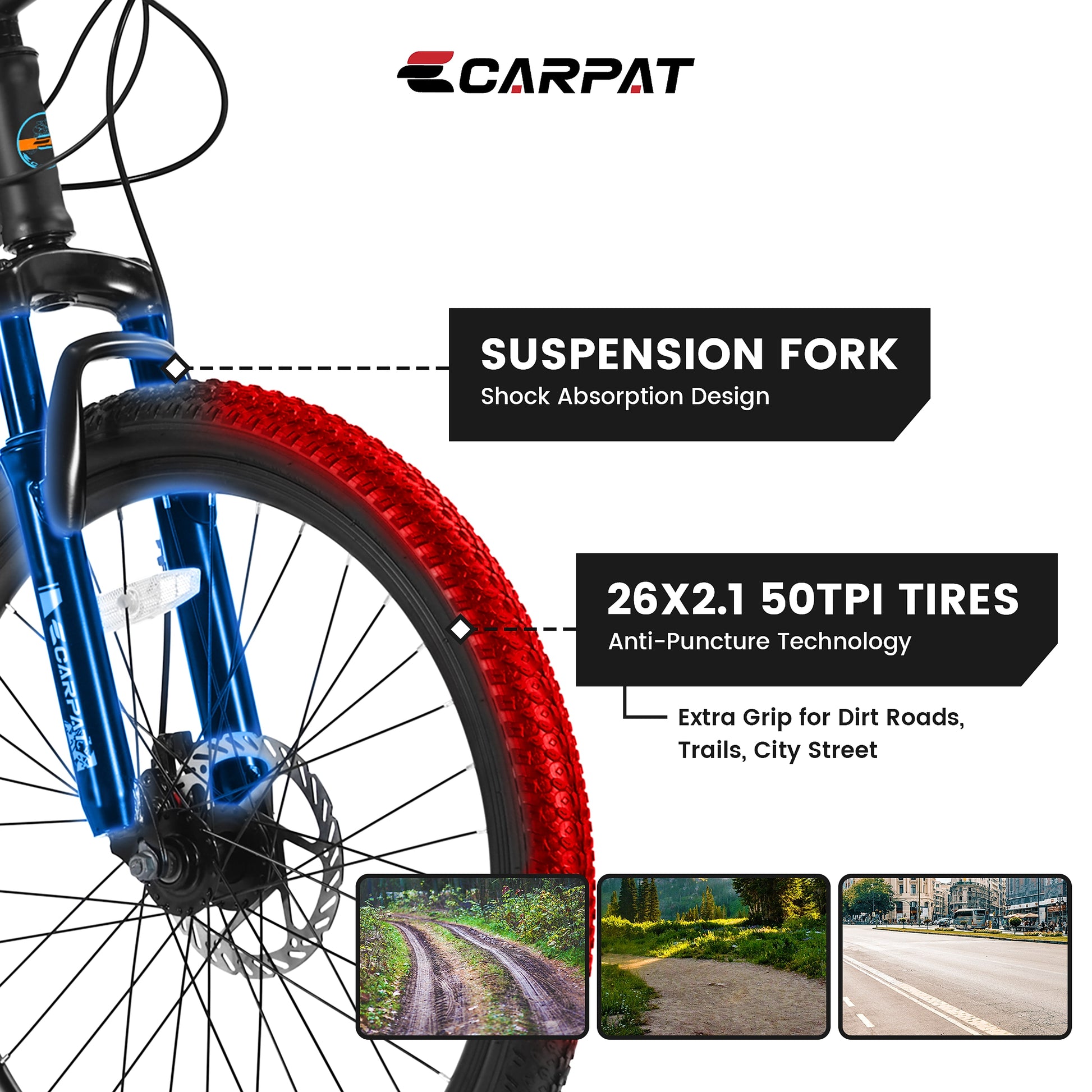 Carpat City-Cruizer™ – 26" Performance Mountain Bike (Black-Blue) - enhanced image 8