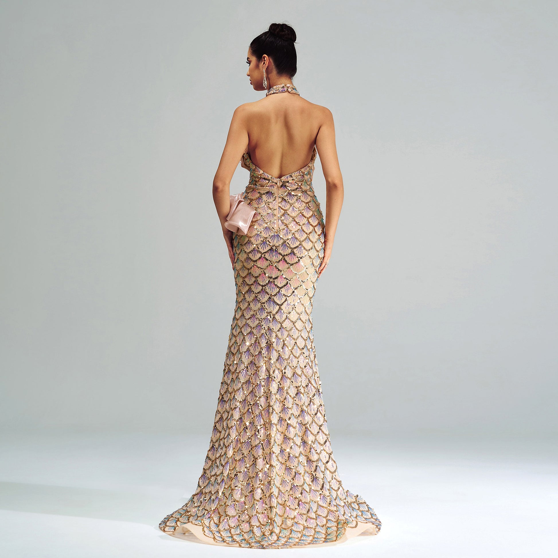 “Champagne Glam” Halter Mermaid Dress – Luxury for Elite Occasions - enhanced image 8