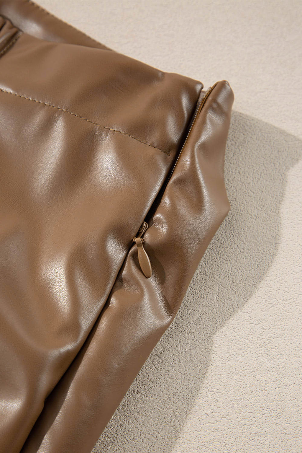 Coffee Bowknot Faux Leather Mini Skirt - enhanced image 8