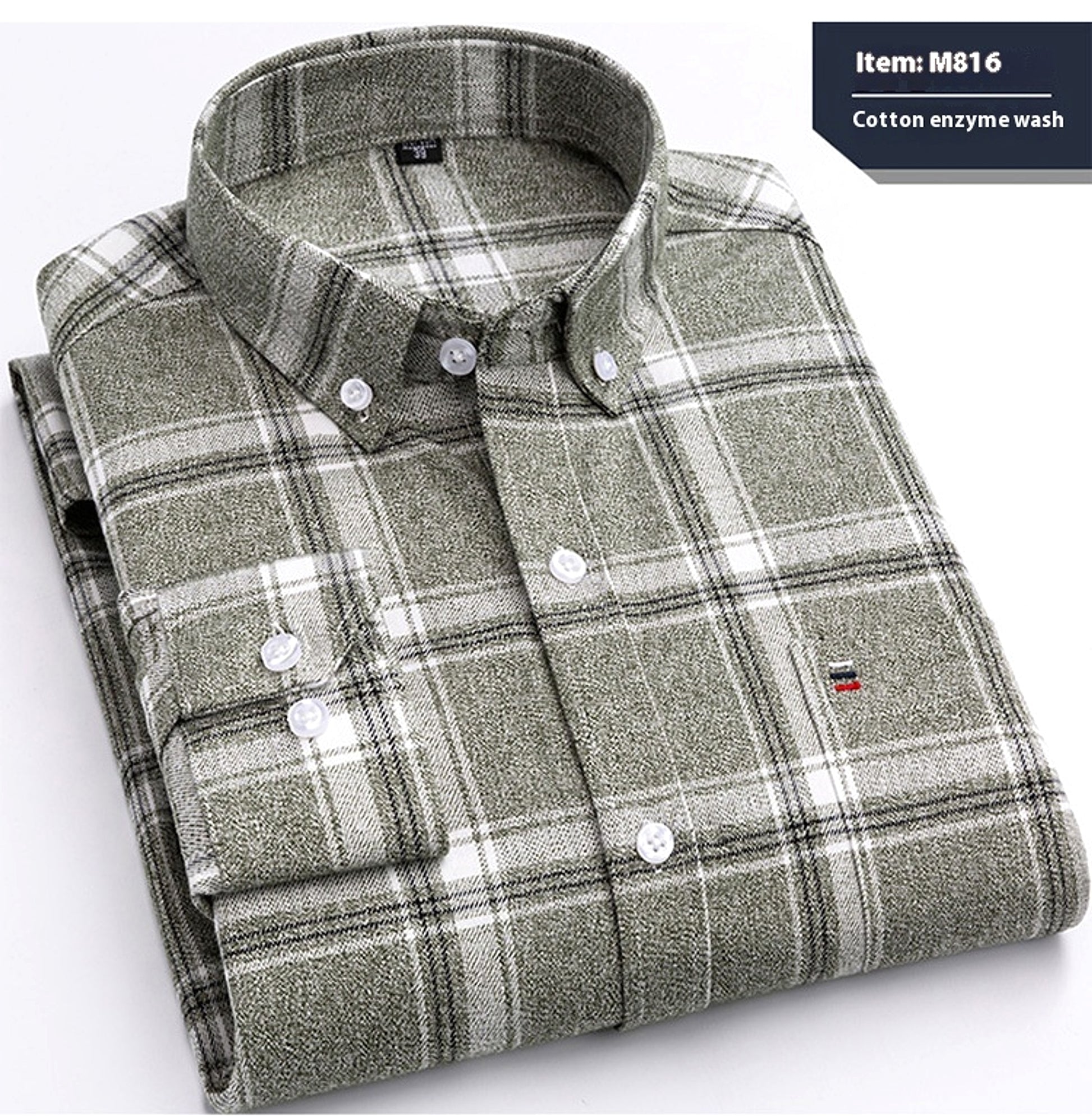 Cotton Long-sleeved DressShirt Plaid Business Slim Fit - enhanced image 8