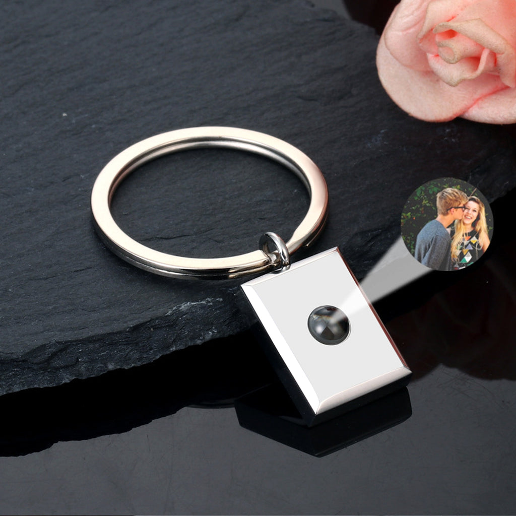 Customized Square Keychain Pendant with Bracelet & Projection Photo - enhanced image 8