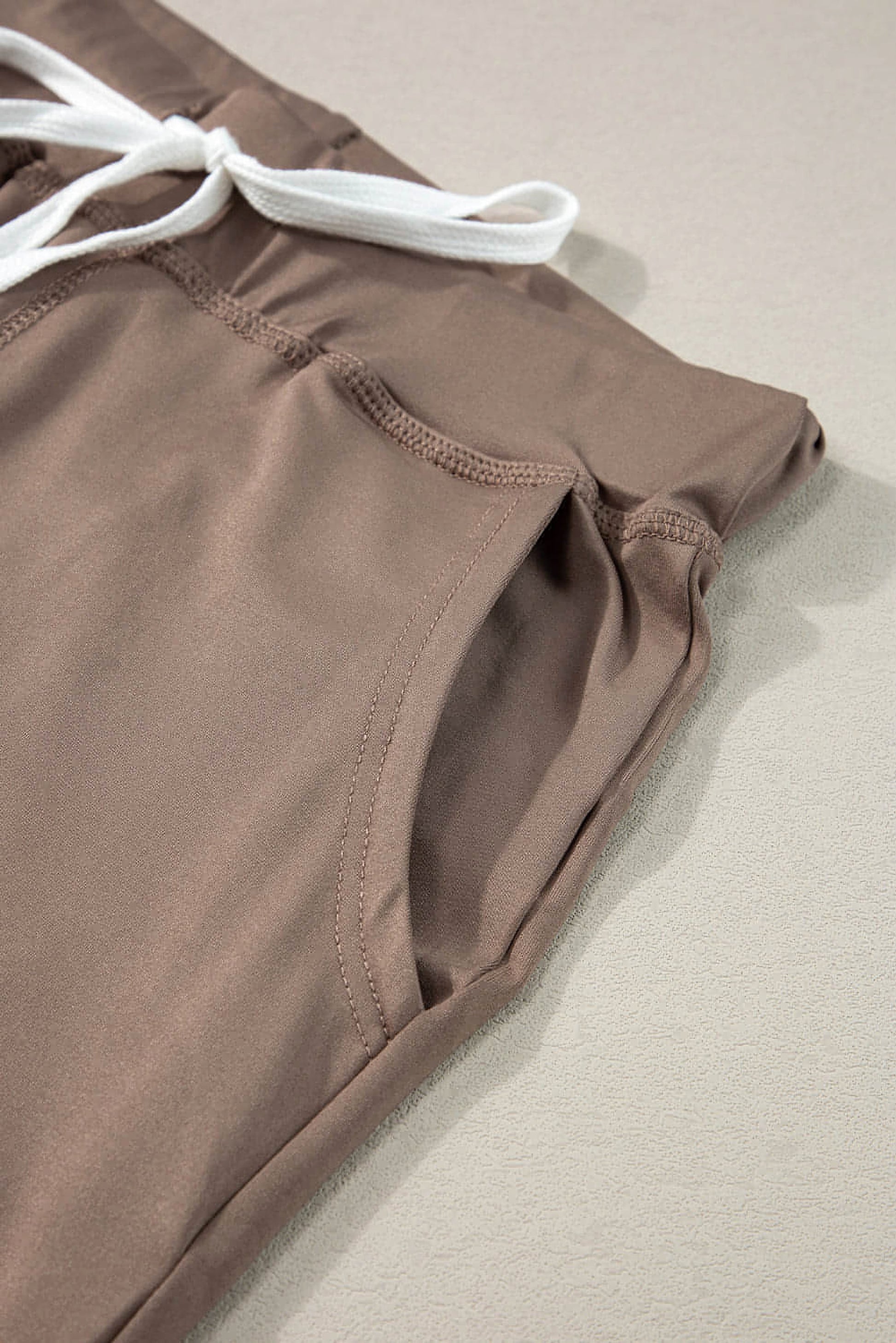 Dark Brown Drawstring Waist Pocketed Joggers - enhanced image 8
