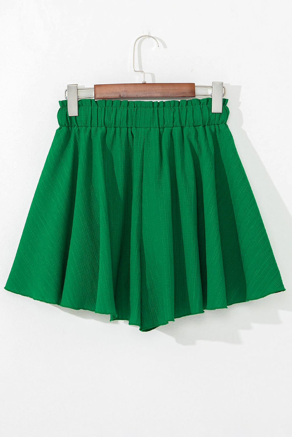 Dark Green Textured Frilled Lace-up High Waist Ruffle Wide Leg Shorts - enhanced image 8