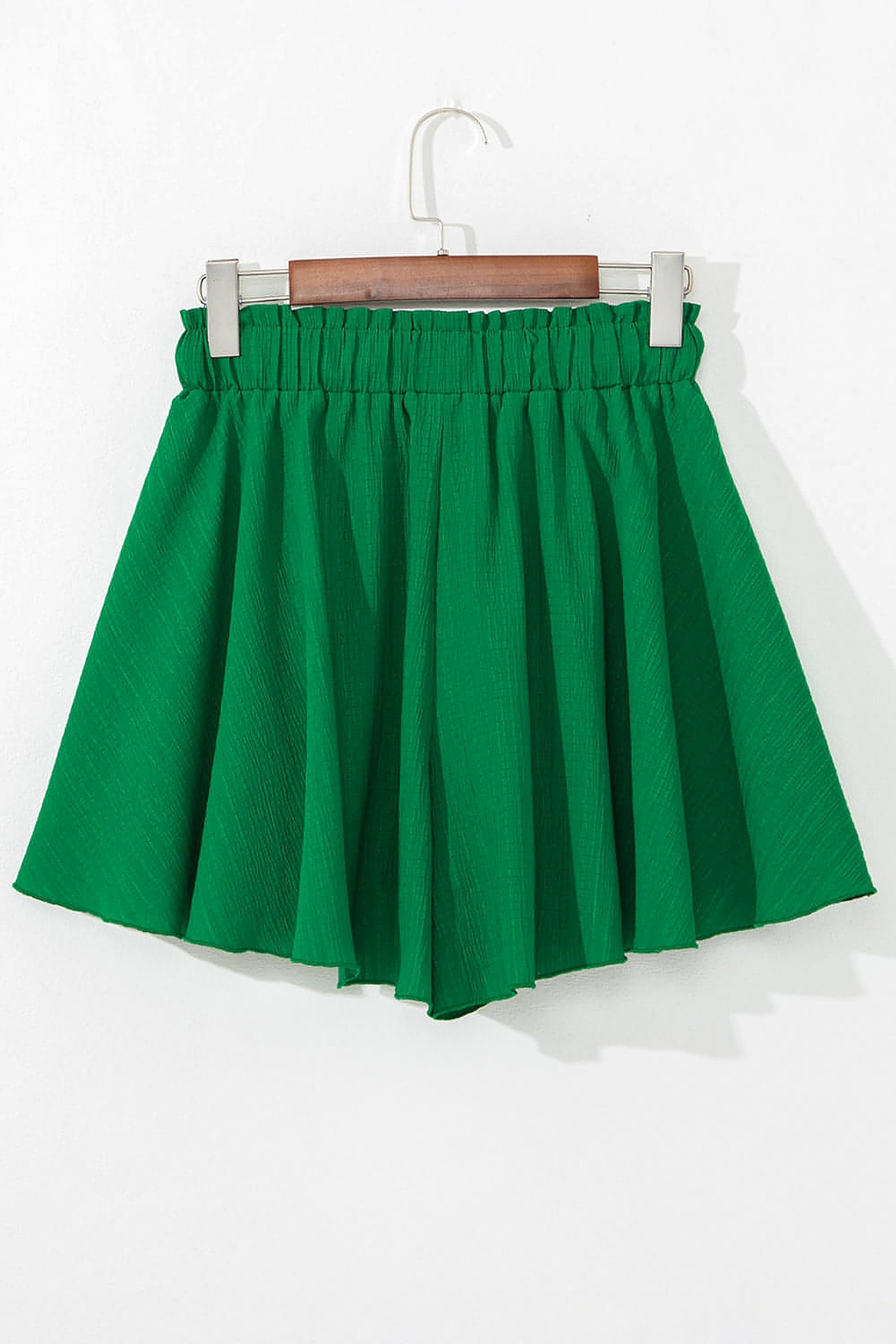 Dark Green Textured Frilled Lace-up High Waist Ruffle Wide Leg Shorts - enhanced image 8