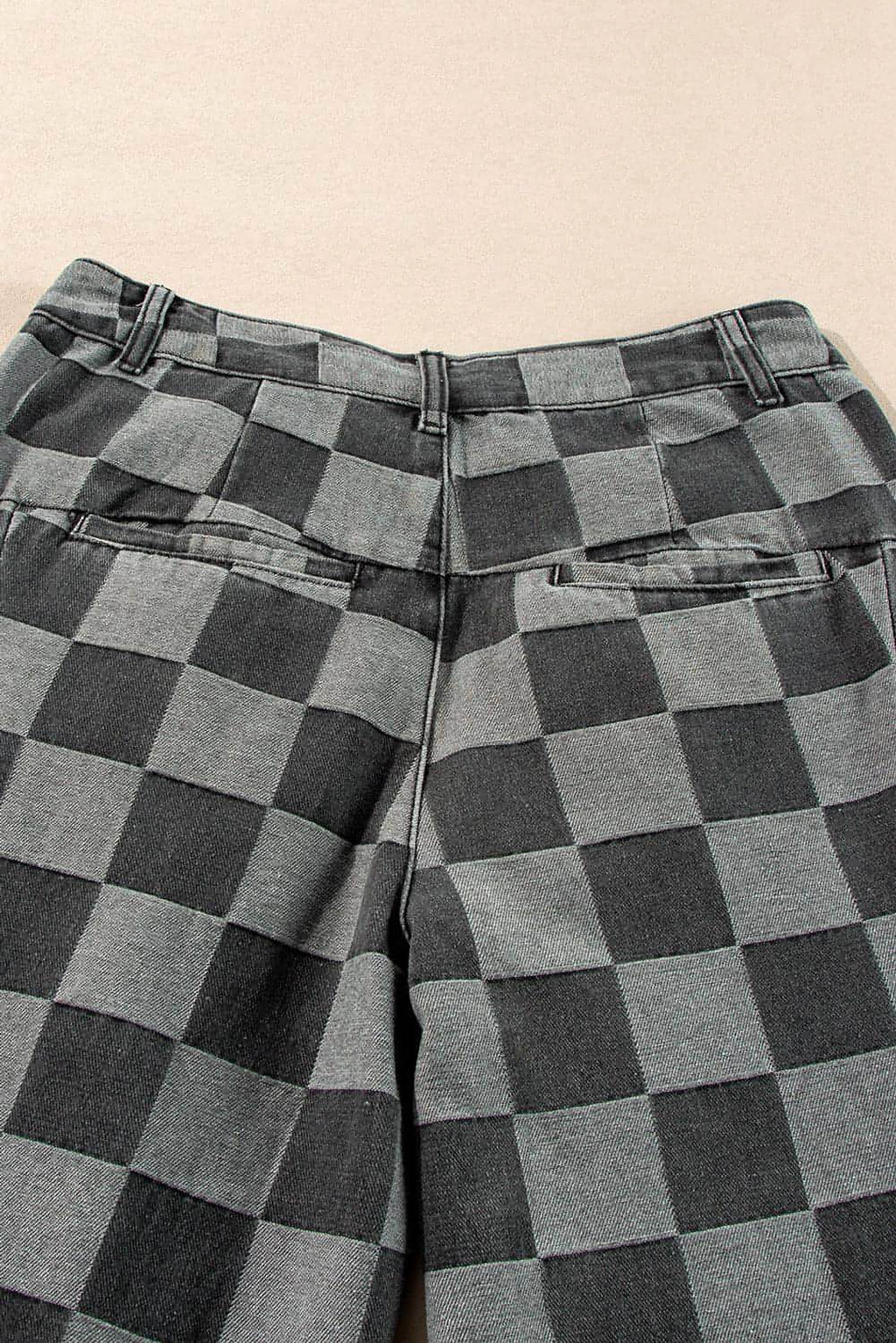 Dark Grey Checkered Denim Wide Leg Jeans - enhanced image 8