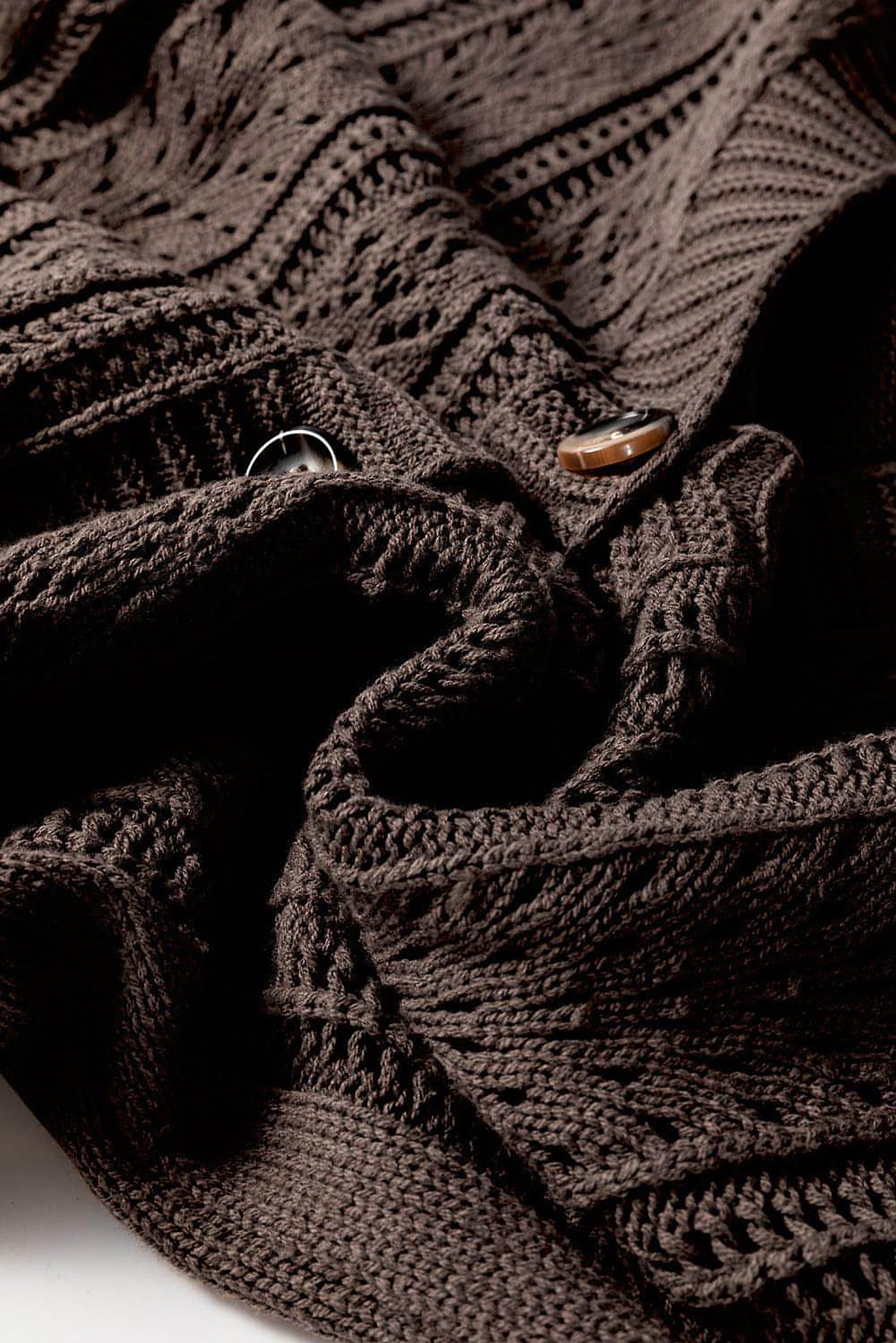 Dark Khaki Open Knit Drop Shoulder Sweater Cardigan - enhanced image 8