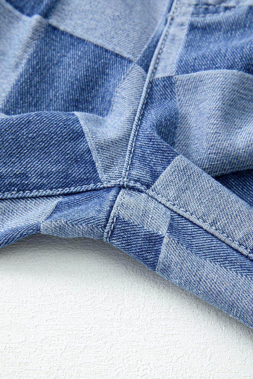 Dusk Blue Checkered Denim Wide Leg Jeans - enhanced image 8