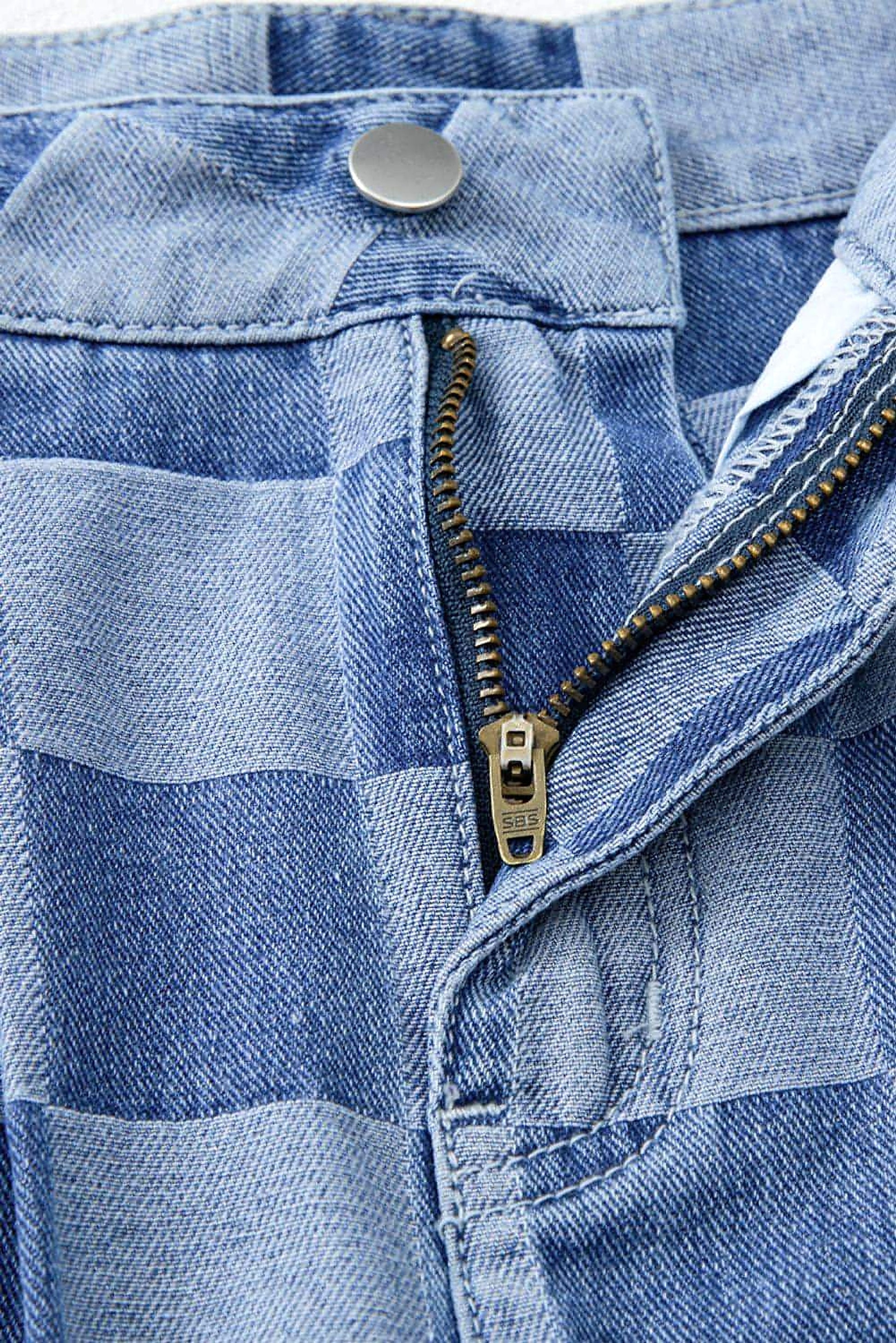 Dusk Blue Checkered Denim Wide Leg Jeans - enhanced image 8