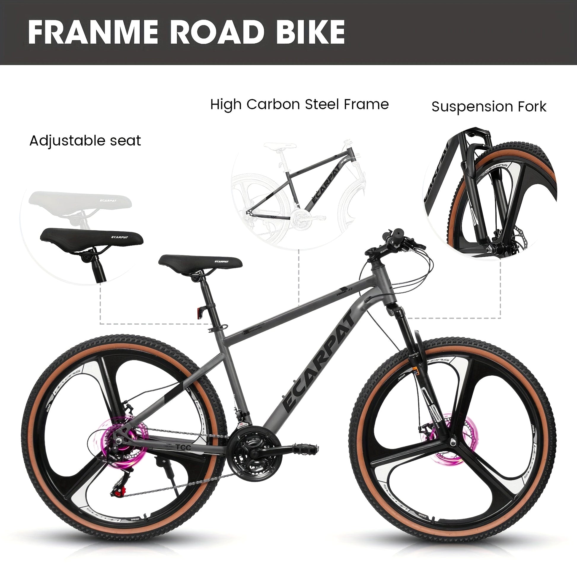 Ecarpat™ Racing MODERNA – 27.5" Hybrid MTB (21-Speed, Dual Disc, Black-Orange) - enhanced image 8