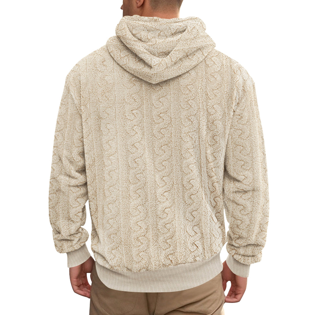 European And American Fall Winter Men Hooded Jacquard Teddy Plush Sports And Leisure Sweater - enhanced image 8