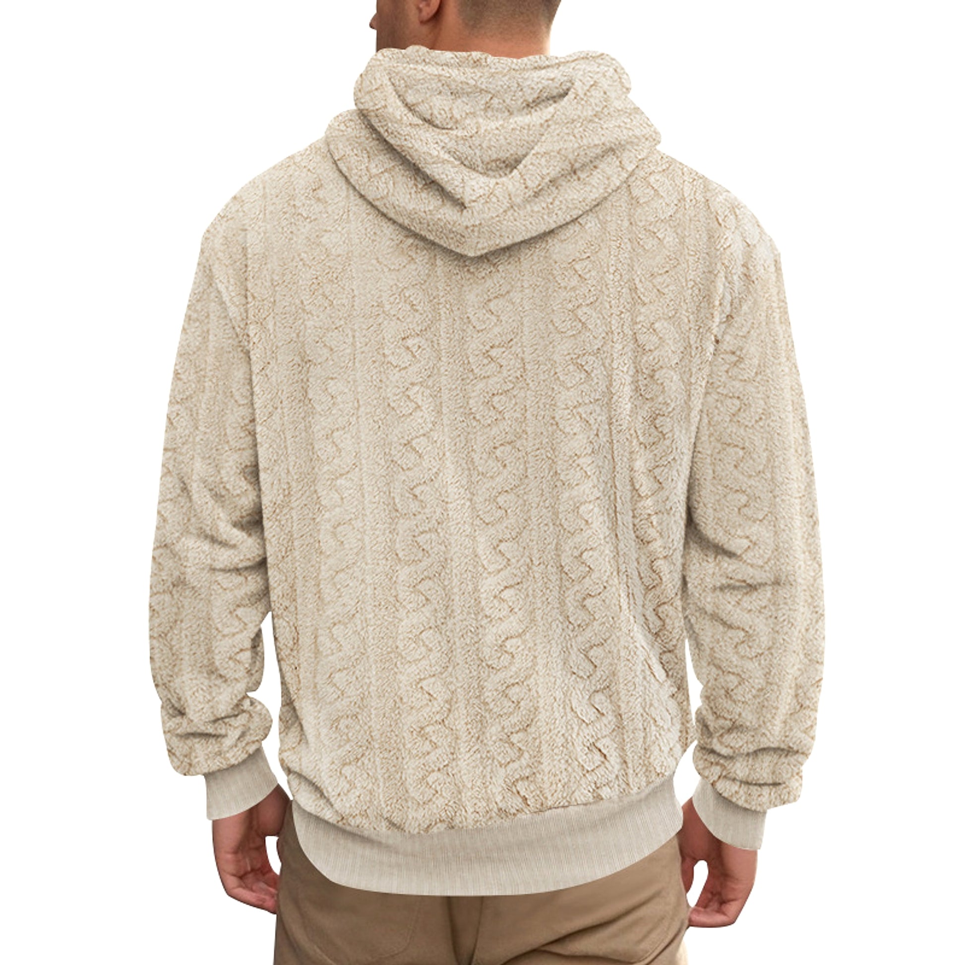 European And American Fall Winter Men Hooded Jacquard Teddy Plush Sports And Leisure Sweater - enhanced image 8
