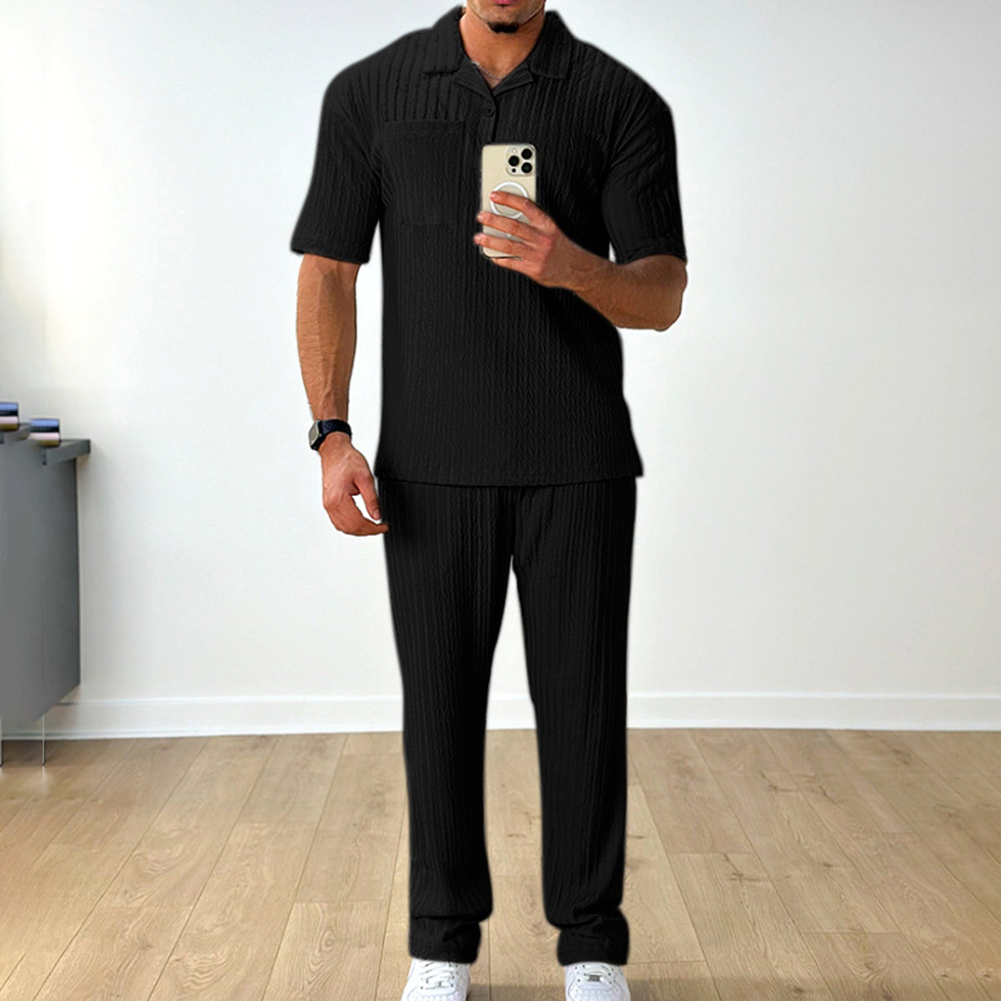 Fashion Casual Polo Short Sleeve Shirt Trousers Two-piece Set Men's Suit - enhanced image 8