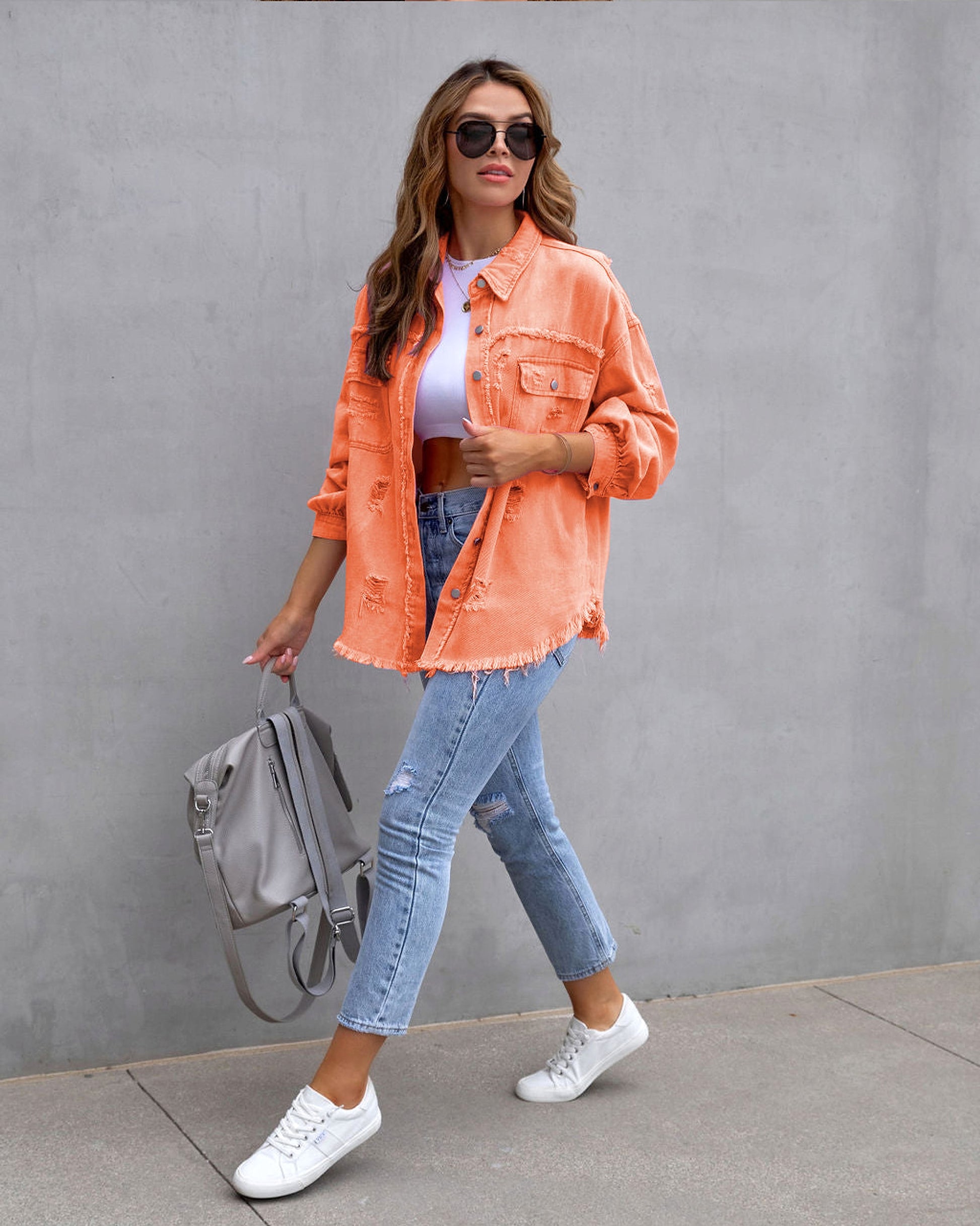 Fashion Ripped Shirt Jacket Female Autumn And Spring Casual Tops Womens Clothing - enhanced image 8