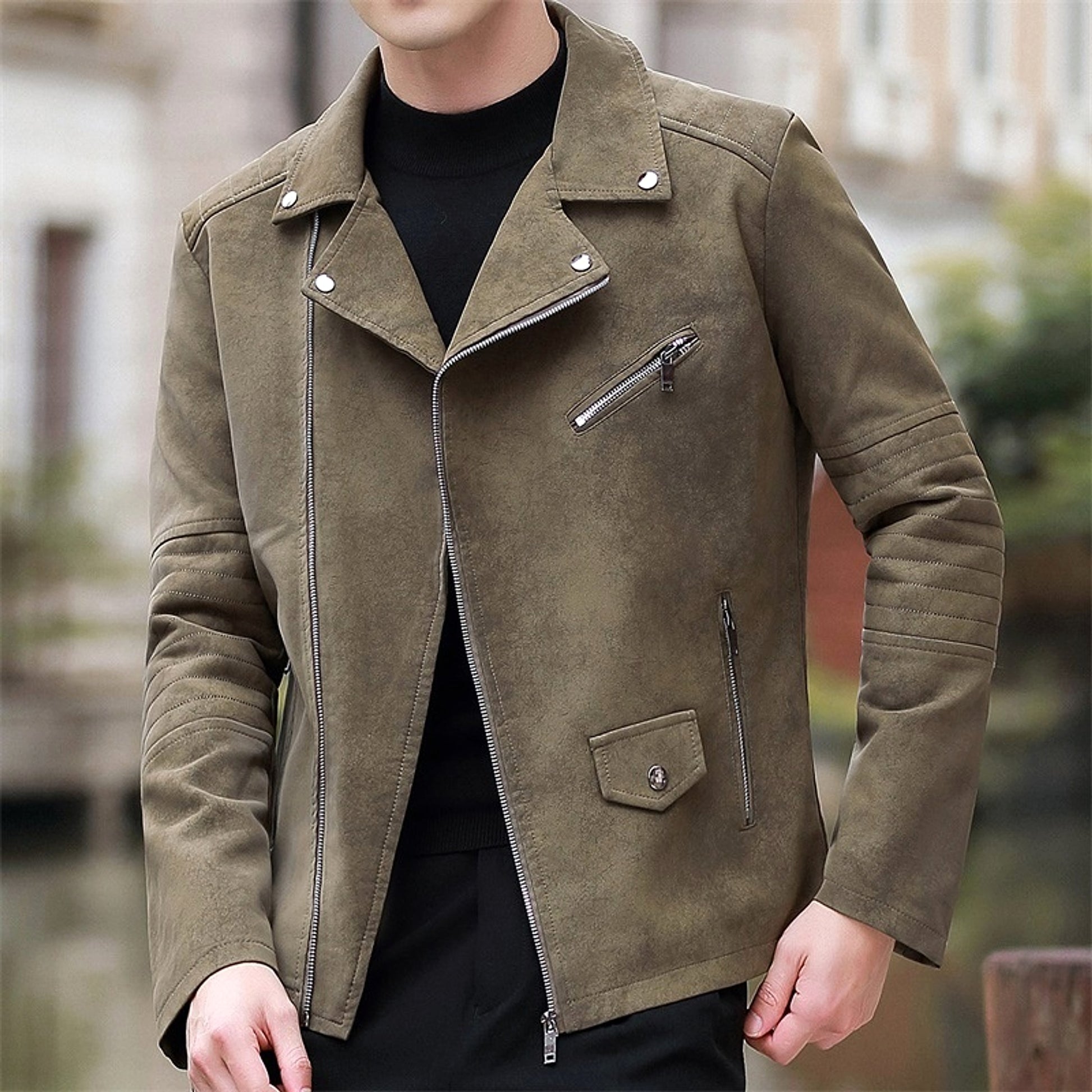 Fashion Velvet Padded Leather Coat Men's Suit Collar Jacket - enhanced image 8