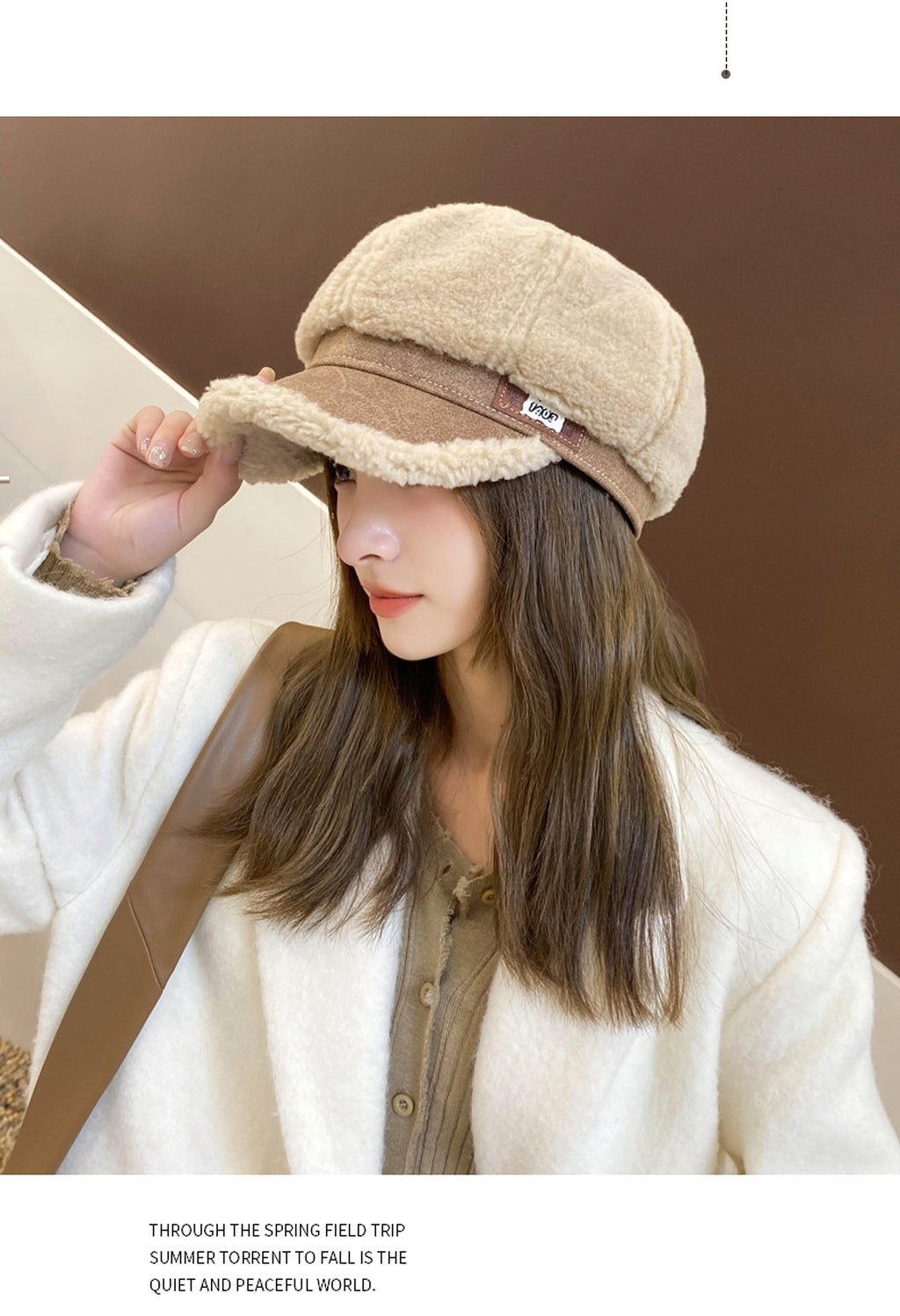 Faux Cashmere Fashion Leather Tag Octagonal Winter Warm Peaked Cap Hat - enhanced image 8