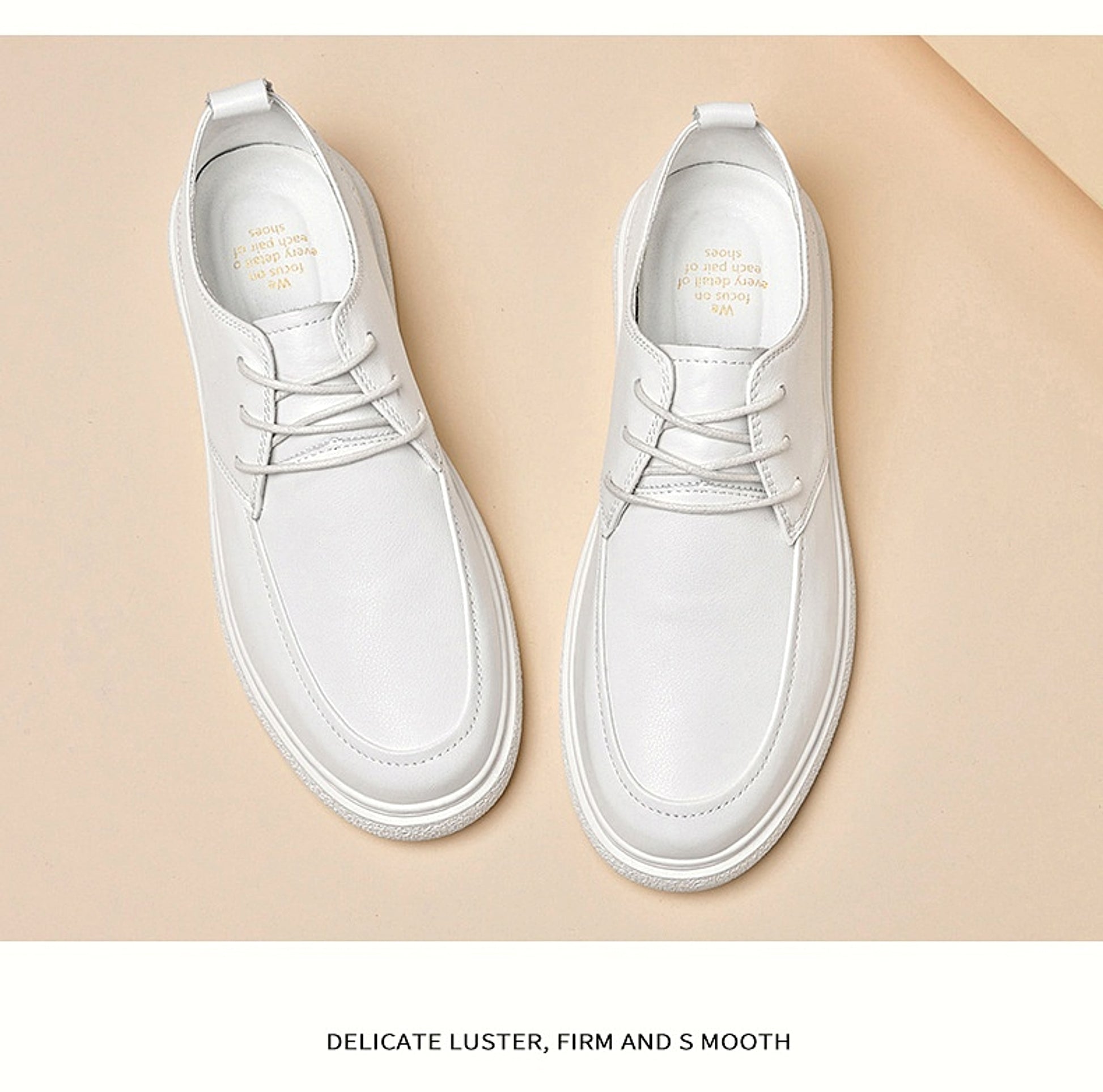 First Layer Cowhide Men's Casual Pumps Sole Leather Round Head Low-cut White Shoes - enhanced image 8