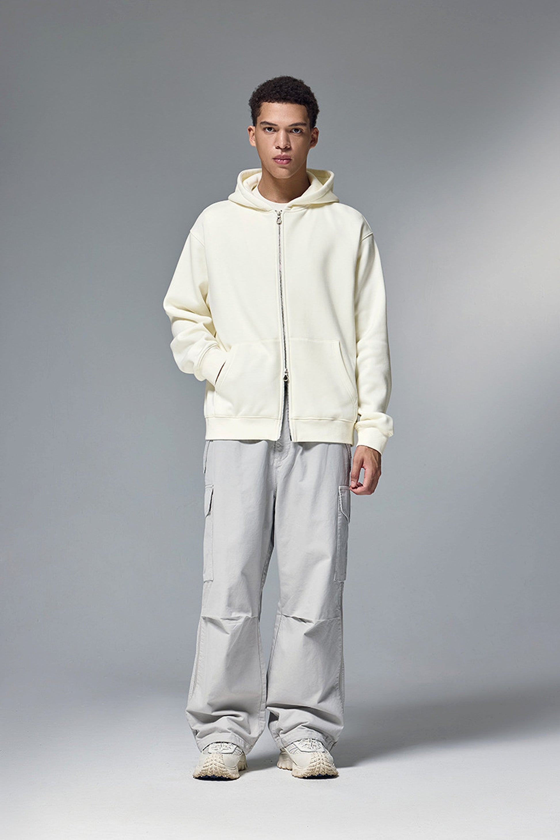 Flame Single-layer Fleece-lined Hooded Jacket Solid Color Double-headed Zipper Jacket - enhanced image 8