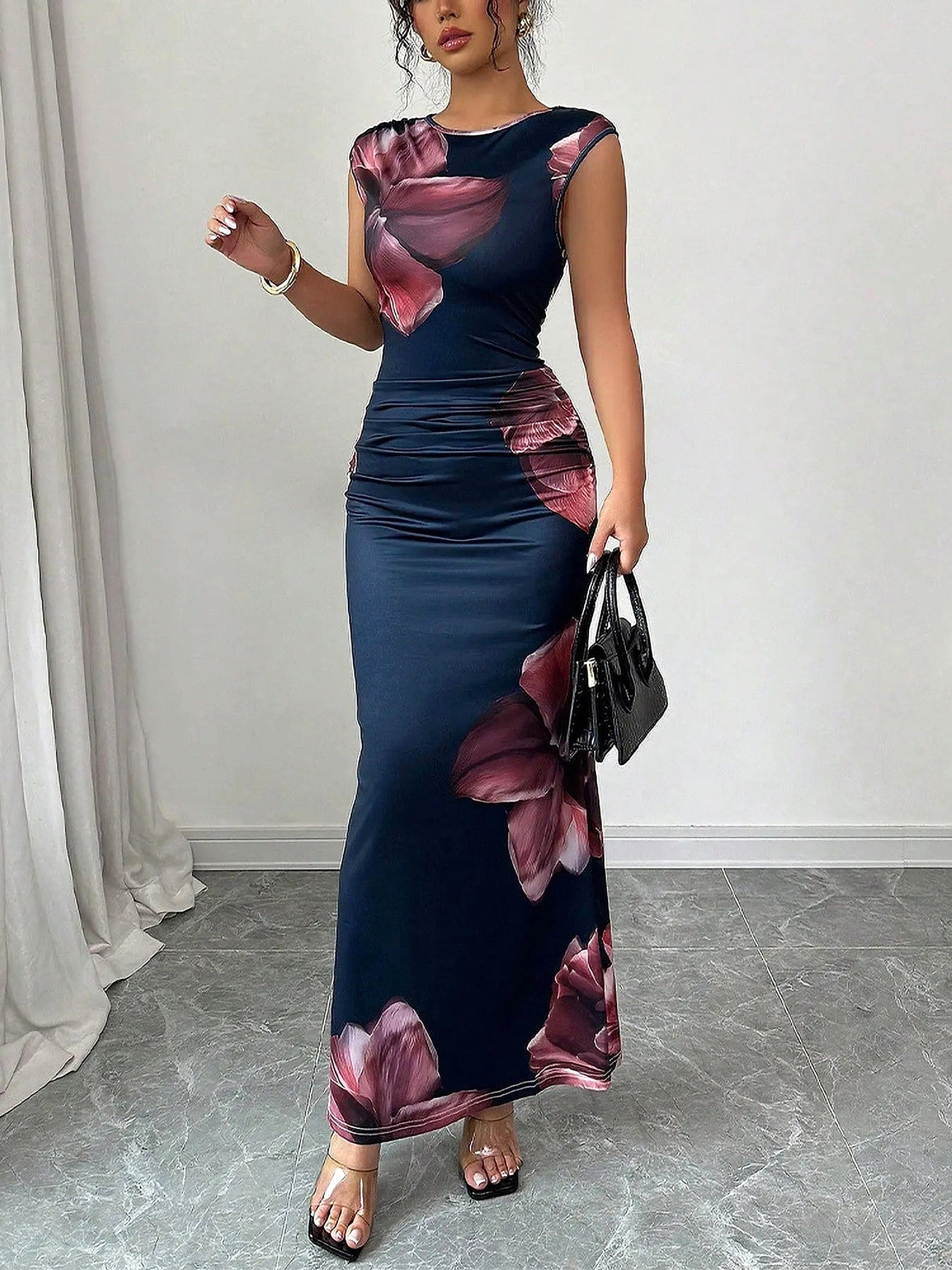 Floral Print Sleeveless Bodycon Maxi Dress - enhanced image 8