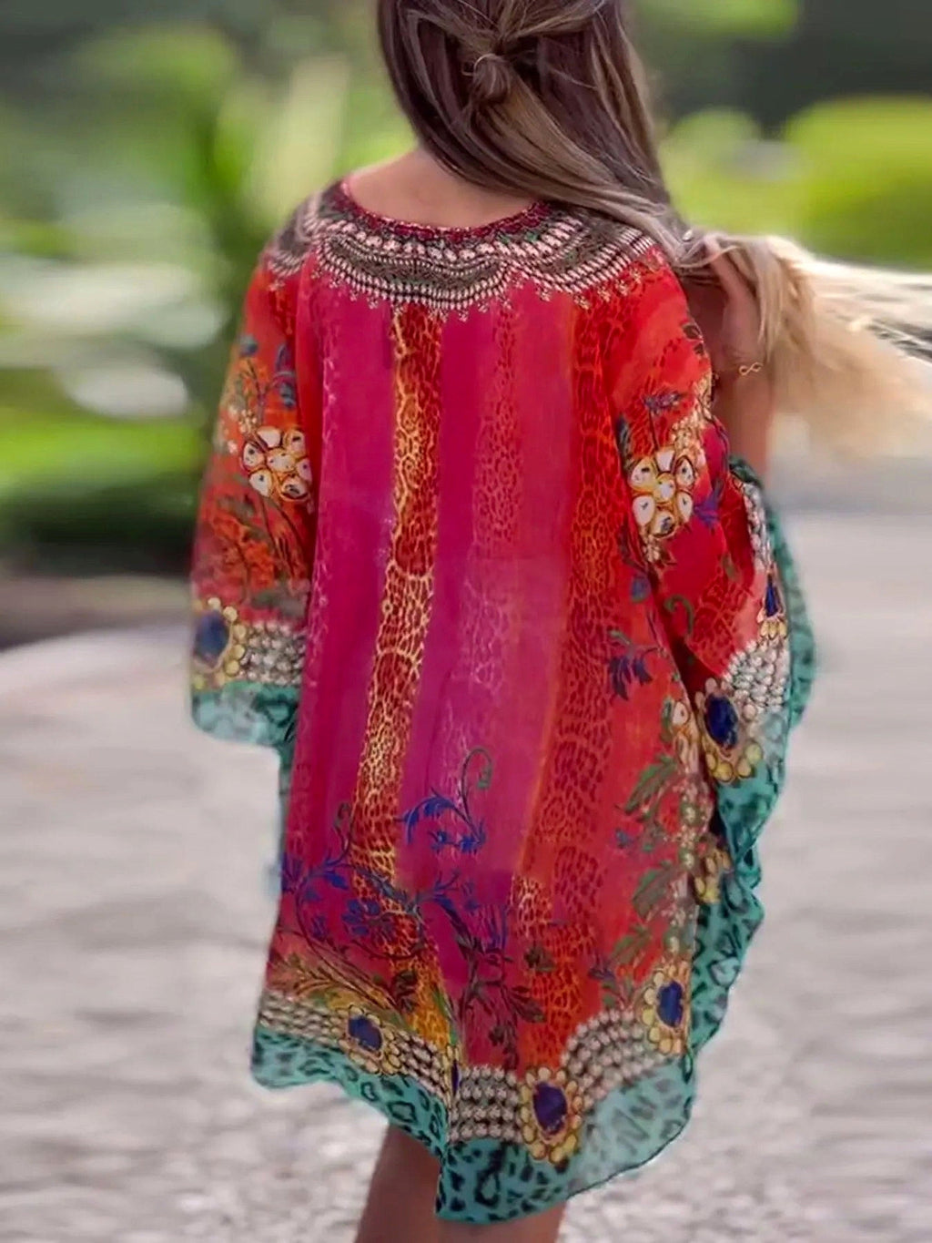 Floral Print V-Neck Cover Up - enhanced image 8
