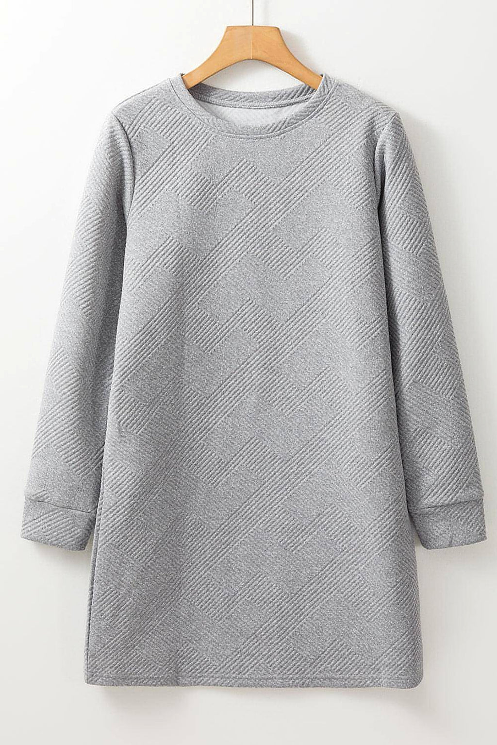 Gray Solid Color Textured Long Sleeve Shift Dress - enhanced image 8