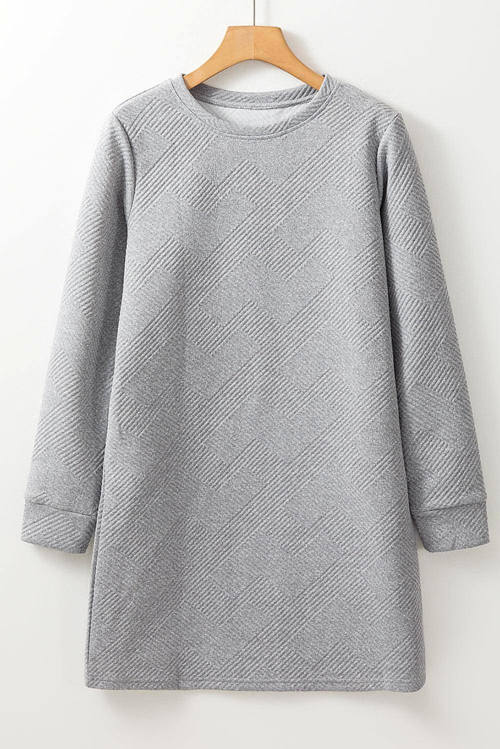 Gray Solid Color Textured Long Sleeve Shift Dress - enhanced image 8
